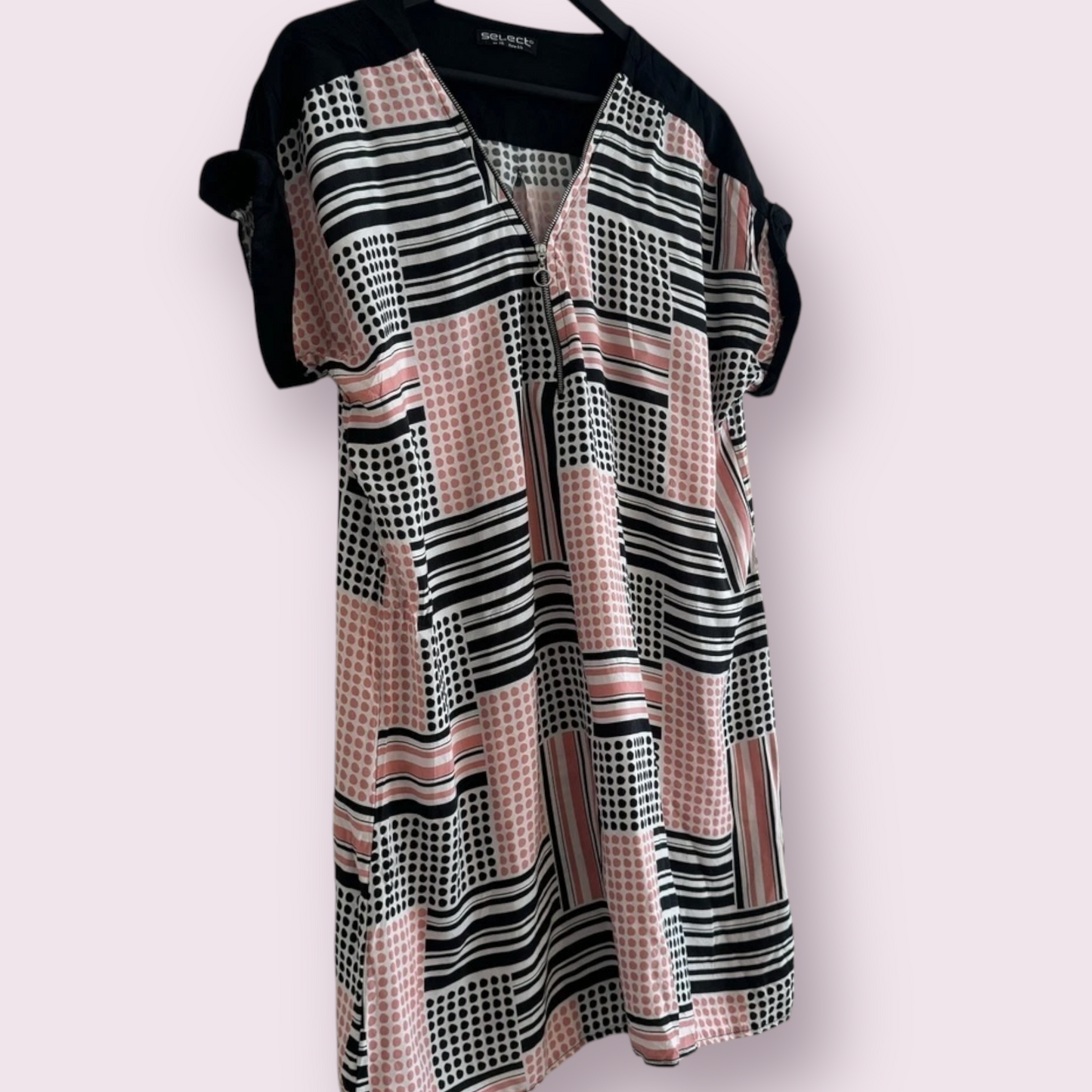 Select Size 16 UK Multi Short Sleeve Short Zip Accent T-Shirt Dress