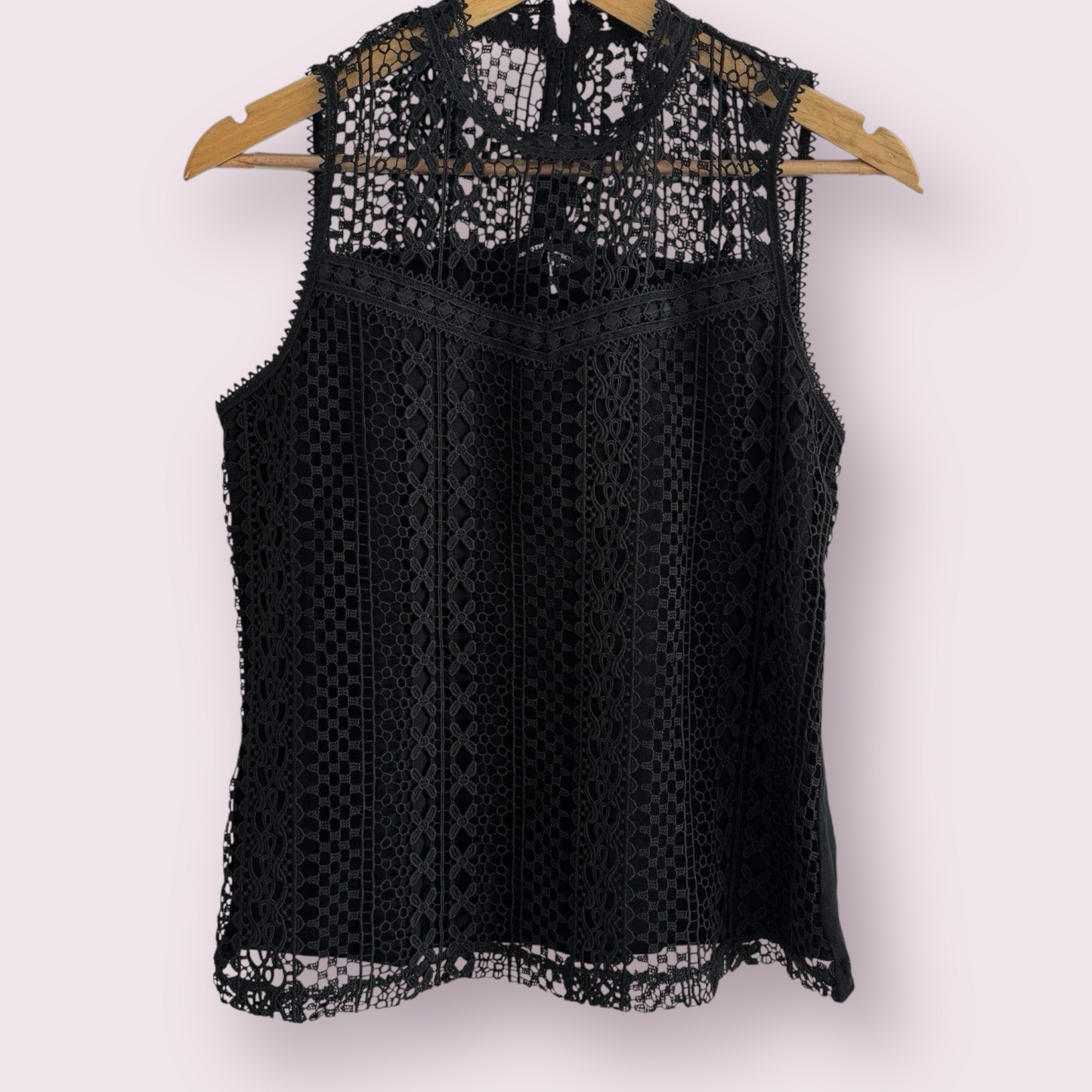 Dorothy Perkins Black Size 10 UK Openwork Lined Sleeveless Top