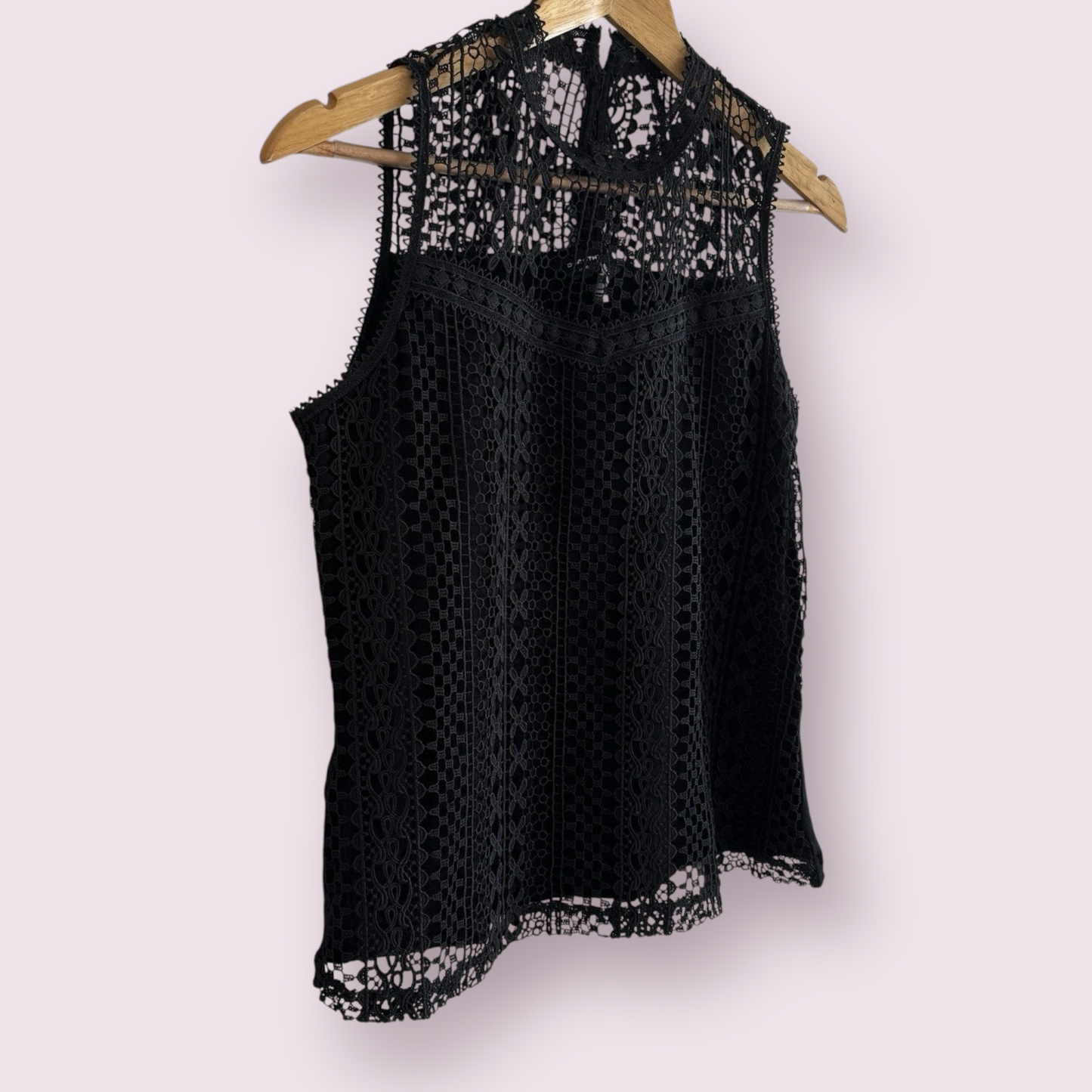 Dorothy Perkins Black Size 10 UK Openwork Lined Sleeveless Top