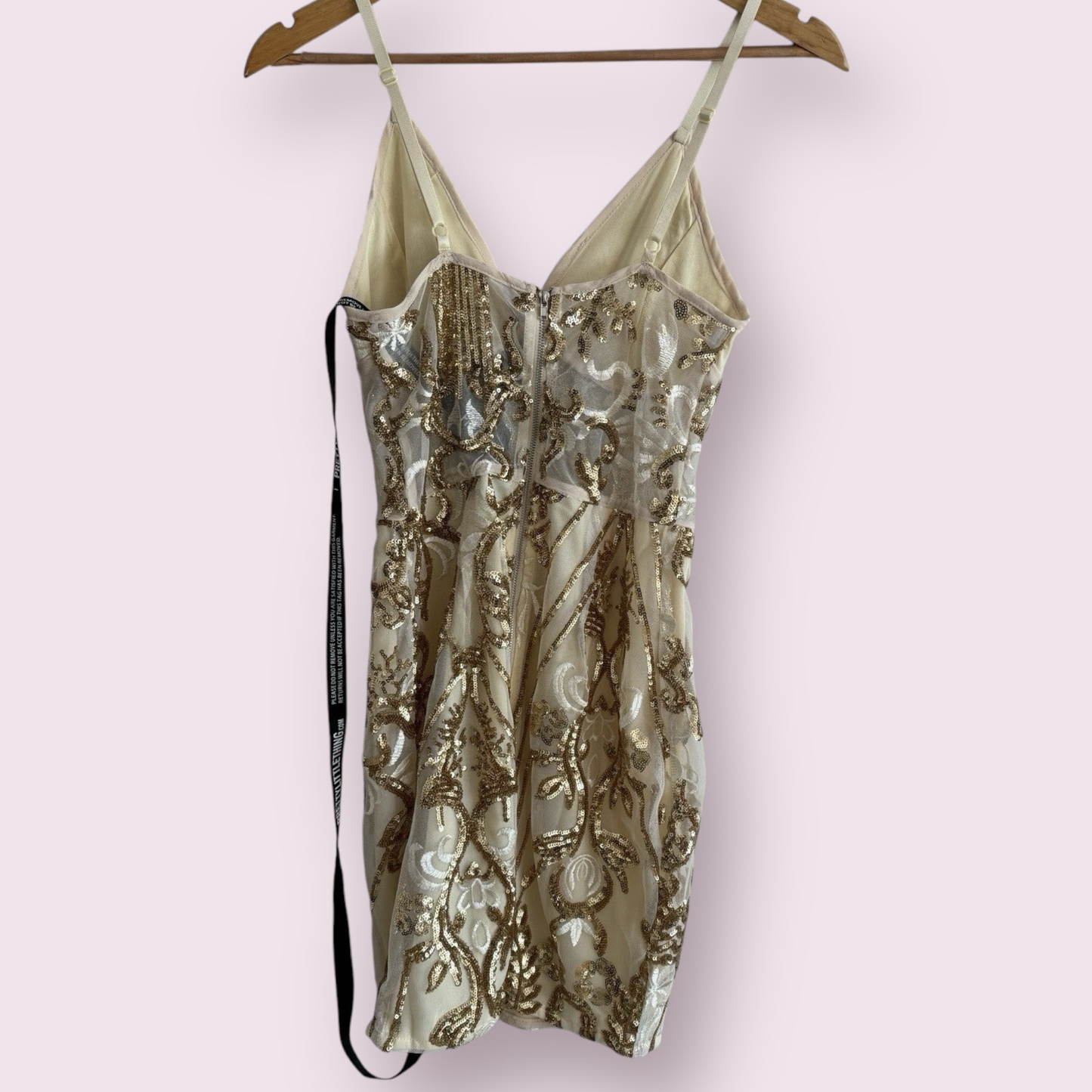 NEW PrettyLittleThing Gold Strappy Size 8 UK Sheer Panel Sequin Bodycon Dress