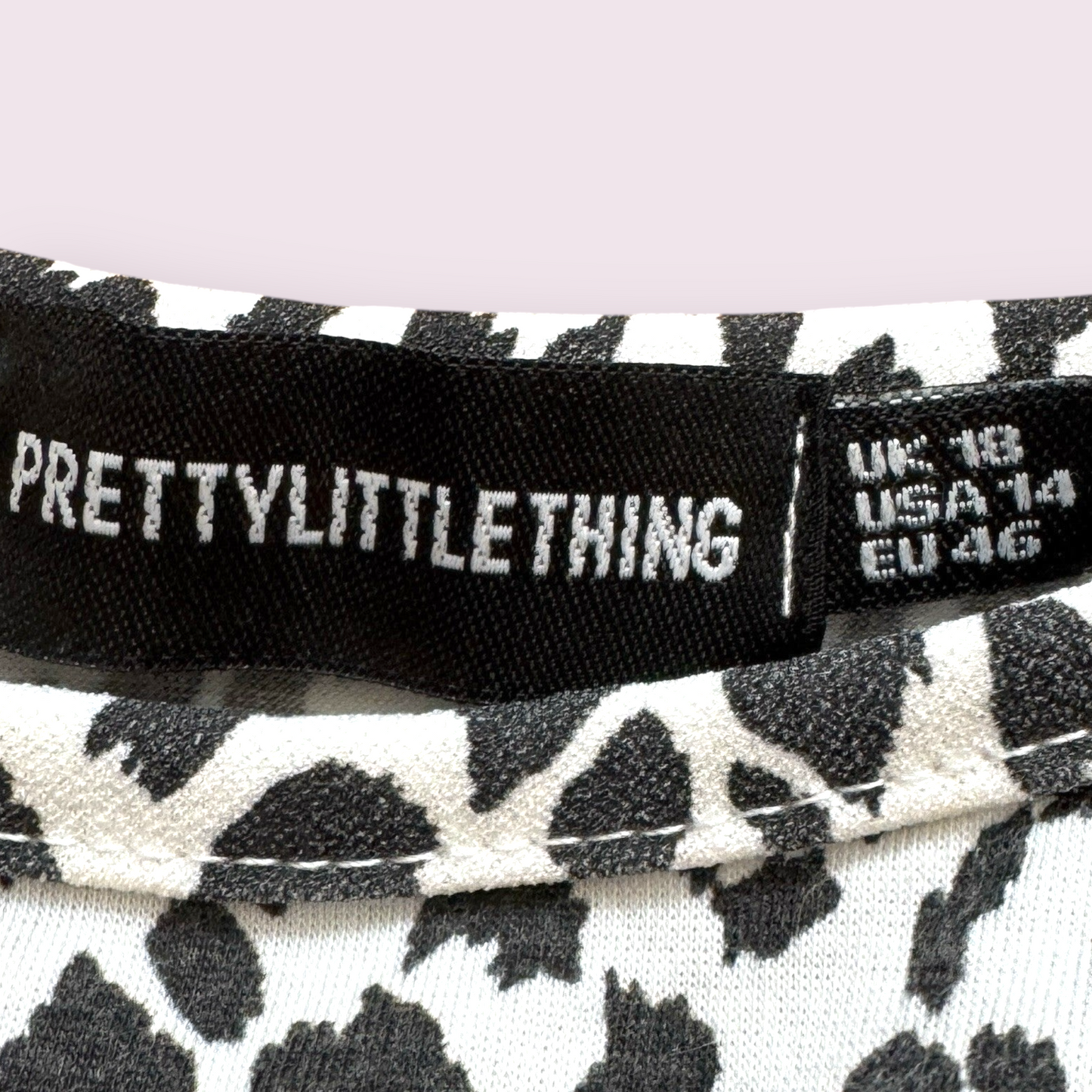 PrettyLittleThing Black Mix Animal Print Size 18 UK Long Sleeve Short Dress Top