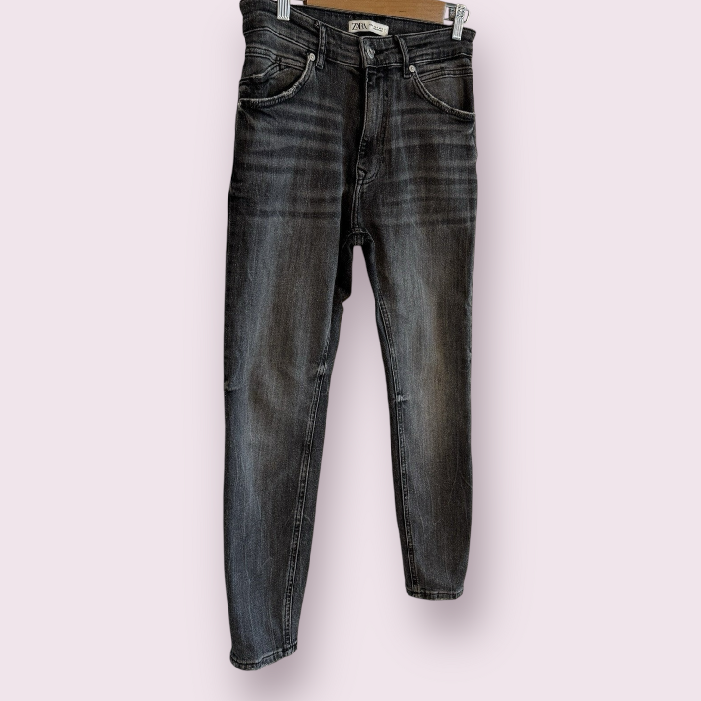 Zara Charcoal Grey Size 10-12 UK Slim Tapered Washed Jeans