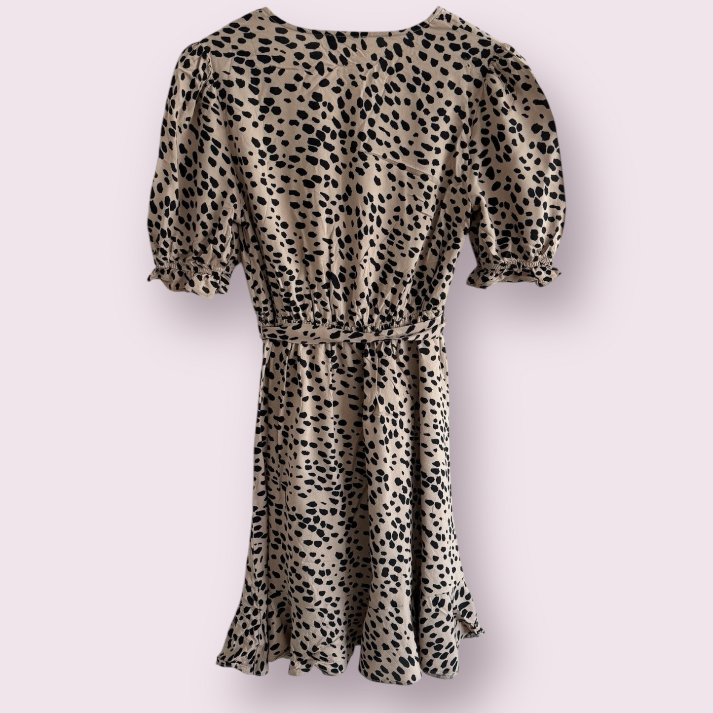Papaya Natural Animal Print Size 8 UK Short Sleeve Faux Wrap Dress
