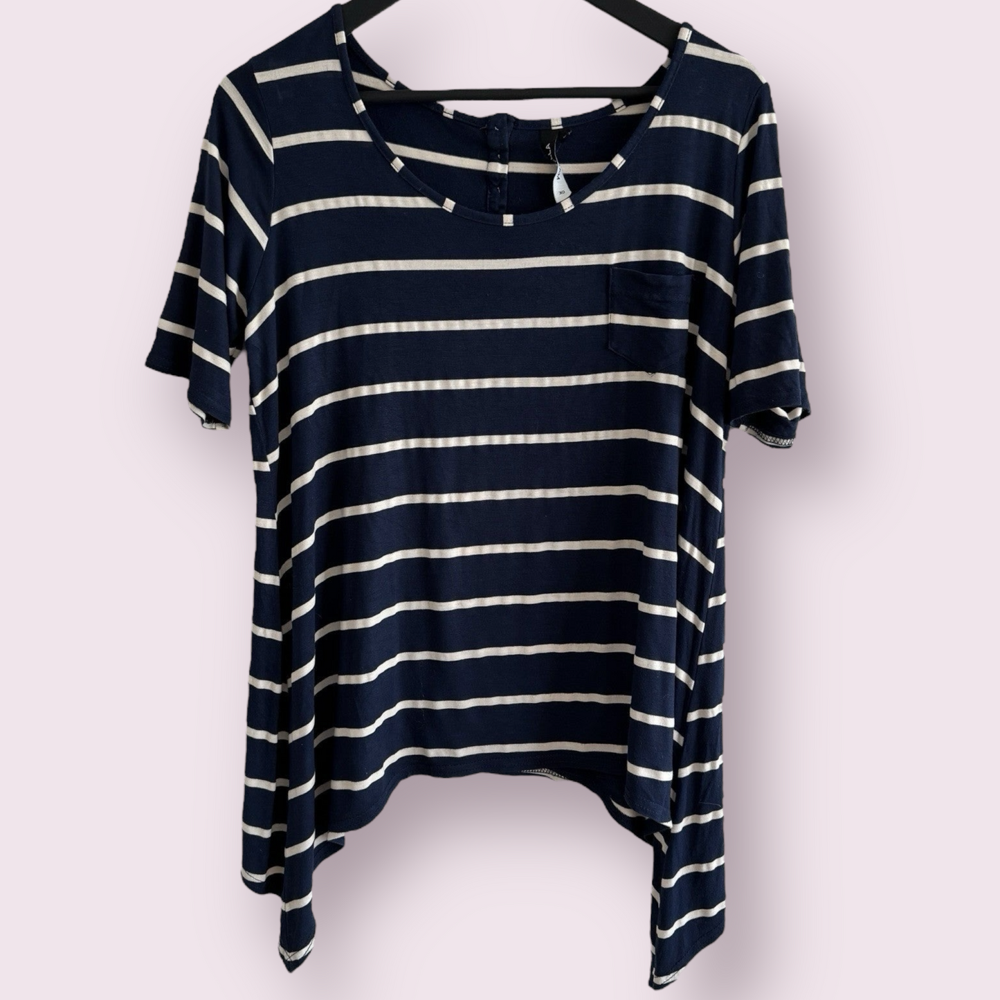 Maxella Navy Blue Stripe Size 18 UK Short Sleeve Stretch Batwing Top