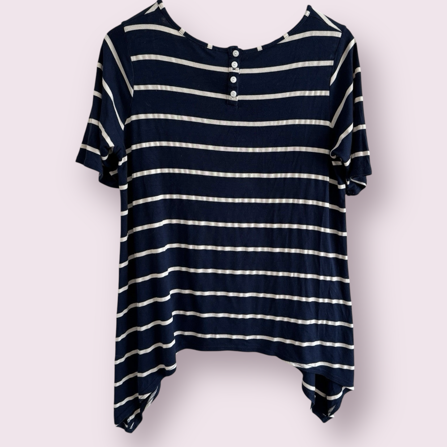 Maxella Navy Blue Stripe Size 18 UK Short Sleeve Stretch Batwing Top