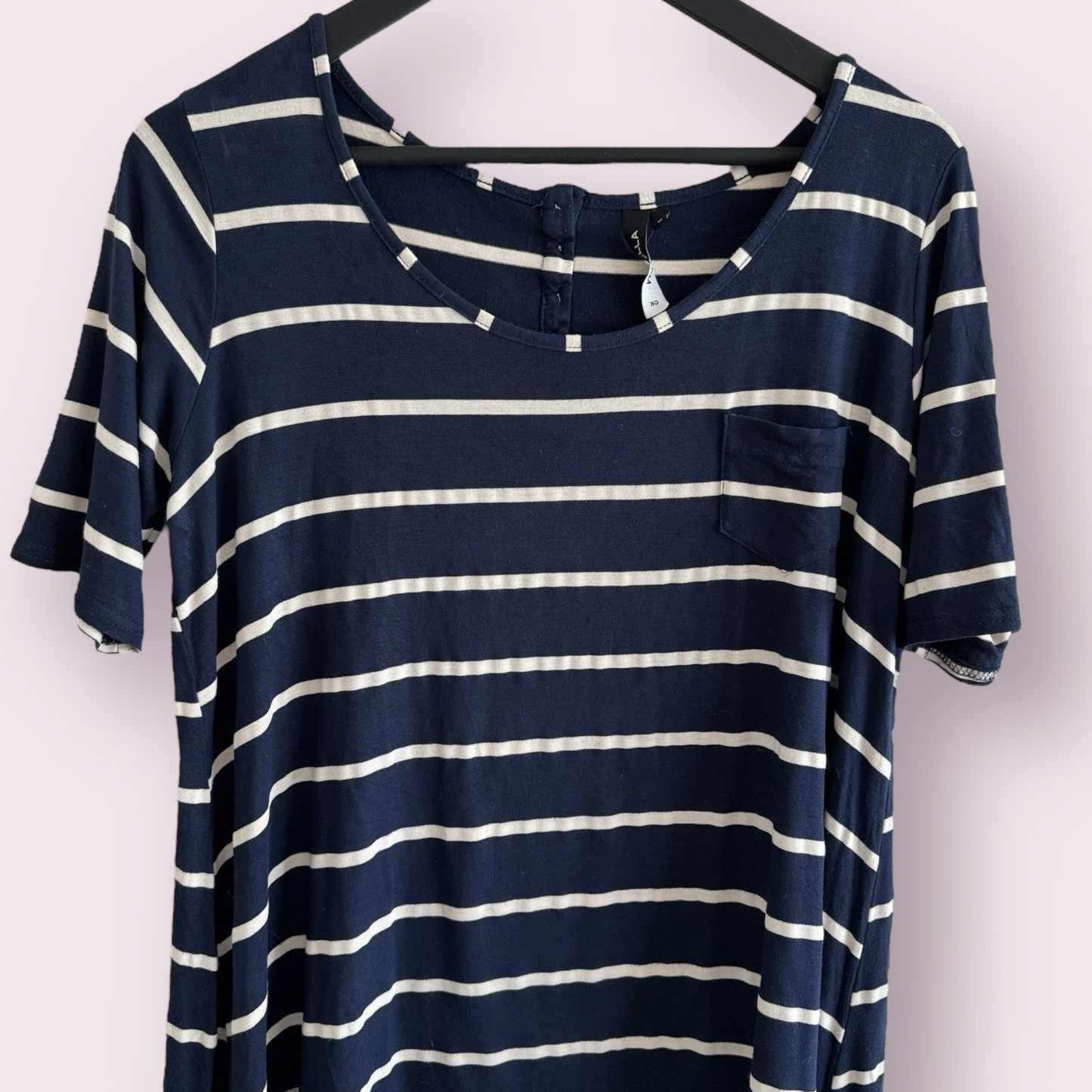 Maxella Navy Blue Stripe Size 18 UK Short Sleeve Stretch Batwing Top