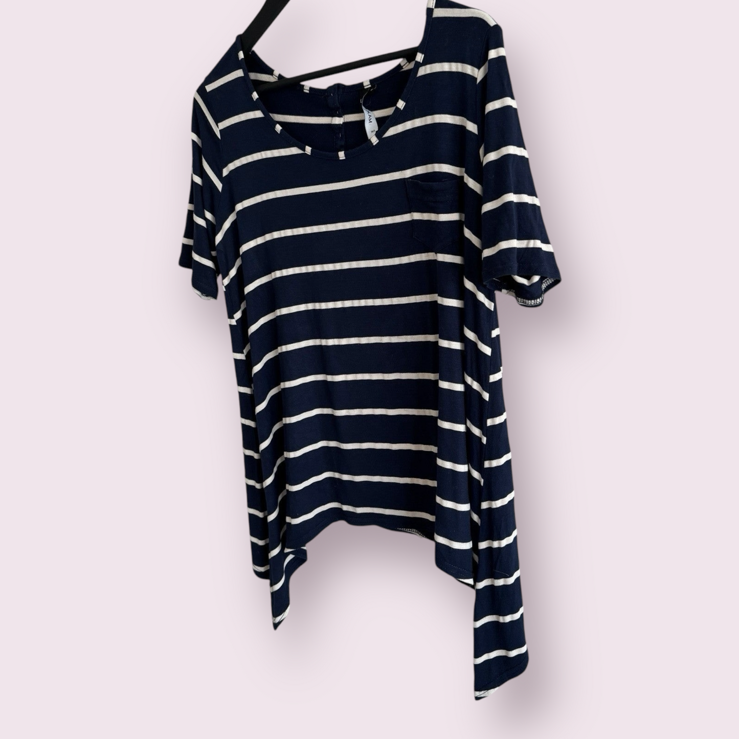 Maxella Navy Blue Stripe Size 18 UK Short Sleeve Stretch Batwing Top