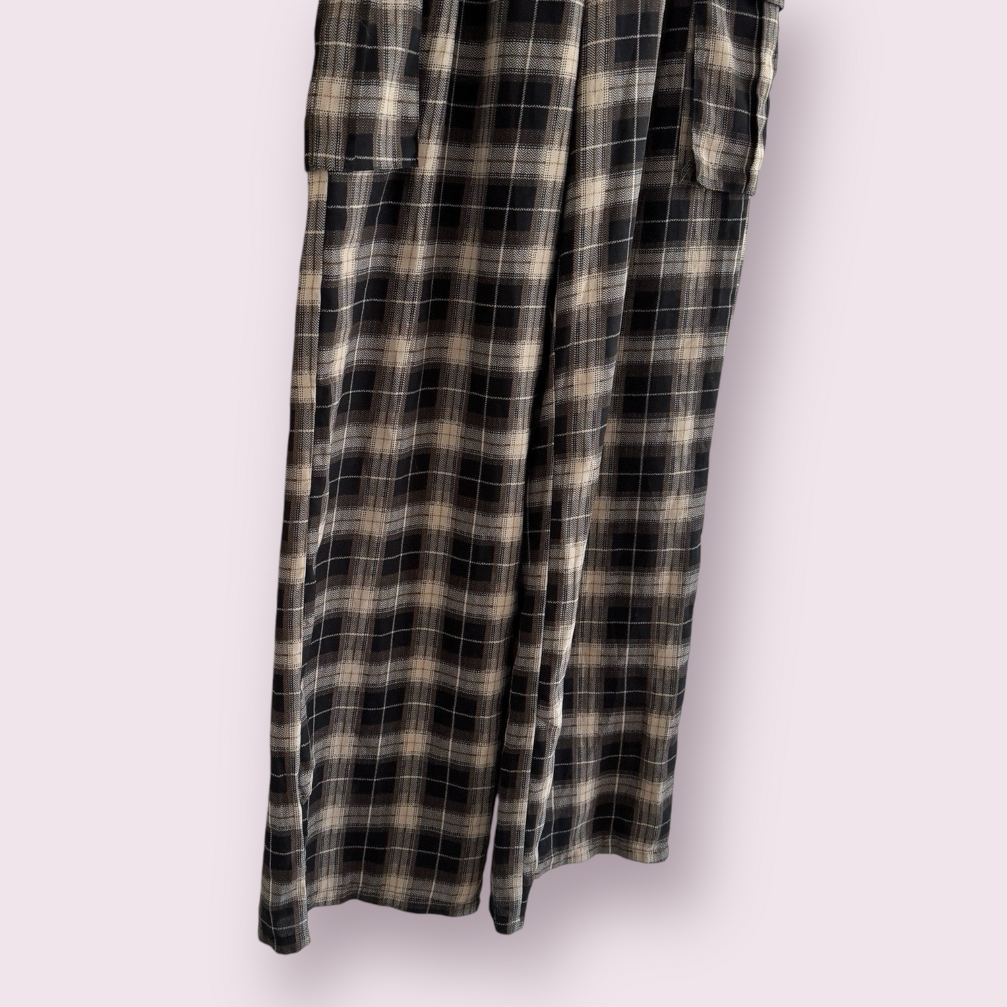 PrettyLittleThing Tartan Mix Check Size 8 UK Pockets Wide Leg Trousers Pull On