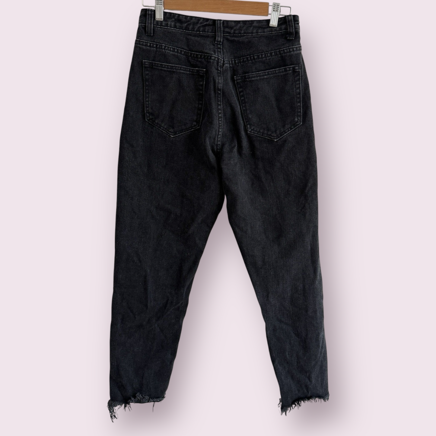 PrettyLittleThing Black Distressed Size 8 UK Slim Mom Jeans Denim