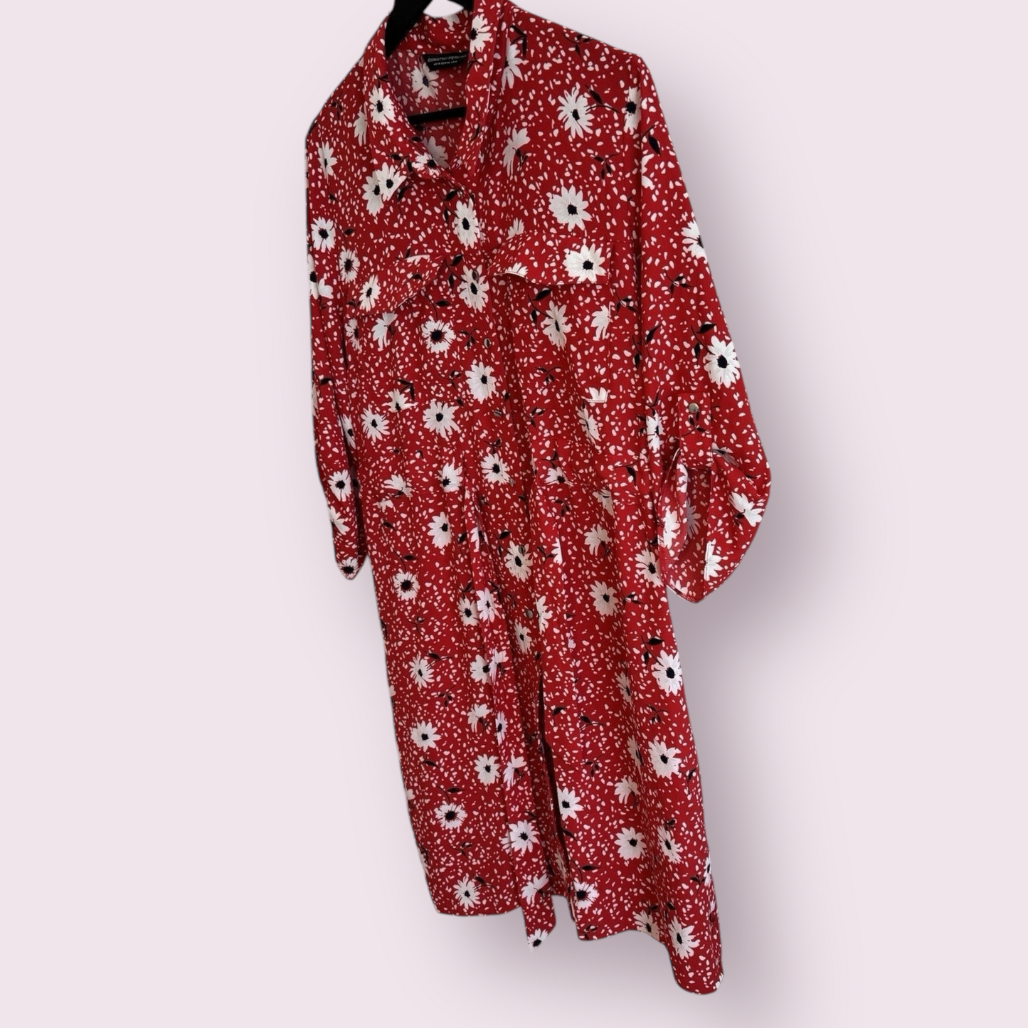 Dorothy Perkins Red Size 18 UK 3/4 Sleeve Floral Dress Spring Summer Belted
