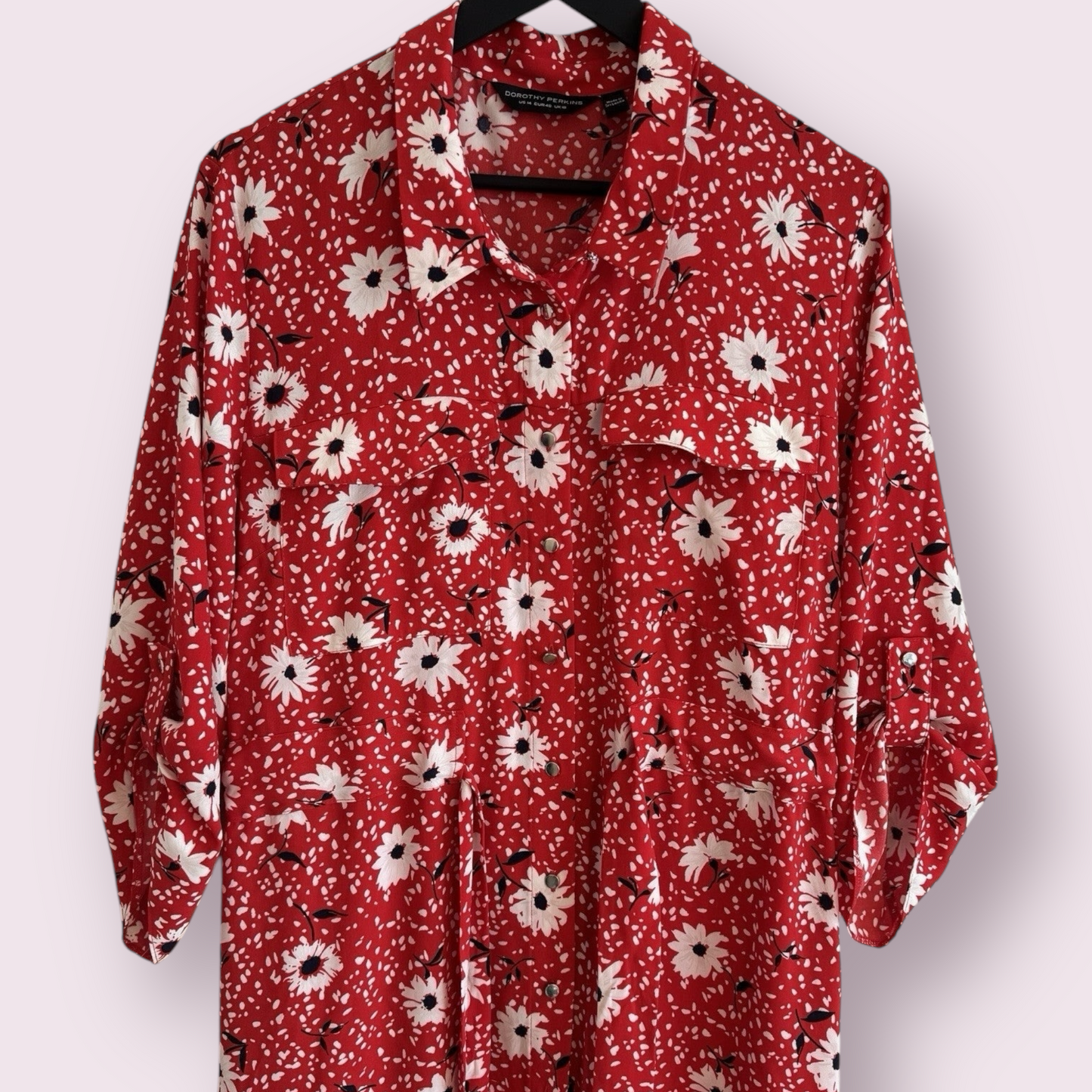 Dorothy Perkins Red Size 18 UK 3/4 Sleeve Floral Dress Spring Summer Belted