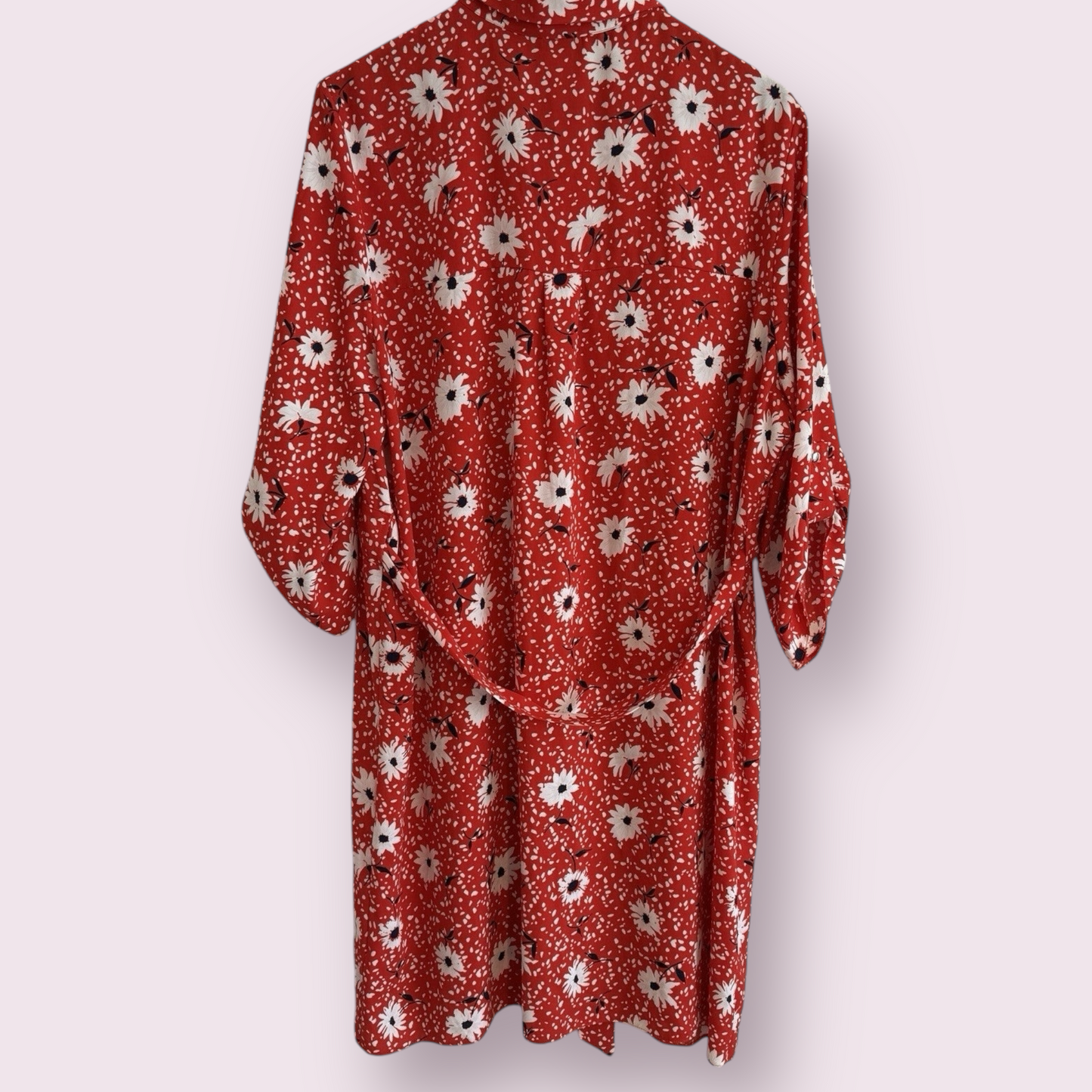 Dorothy Perkins Red Size 18 UK 3/4 Sleeve Floral Dress Spring Summer Belted