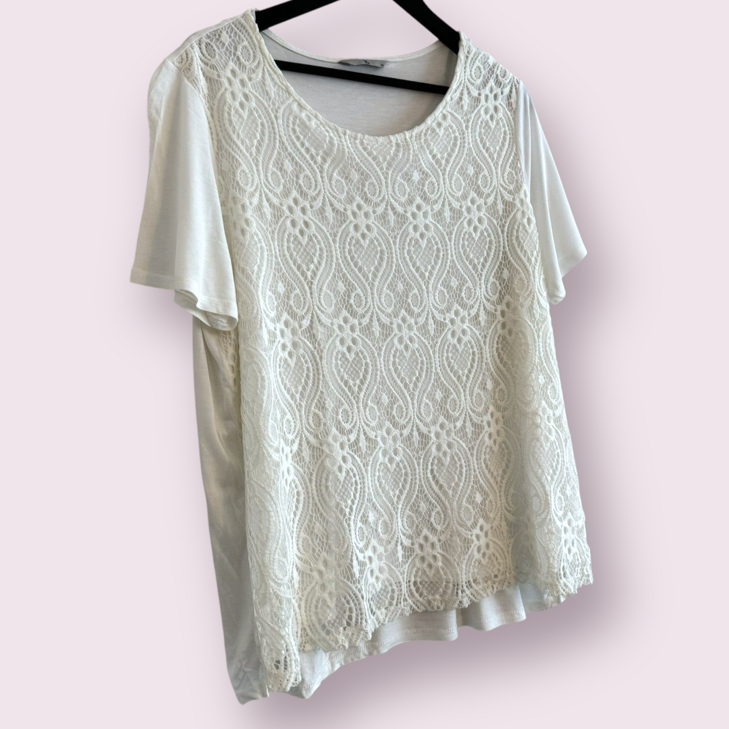 TU Size 22 UK Ivory Lace Short Sleeve Round Neck Layered Top