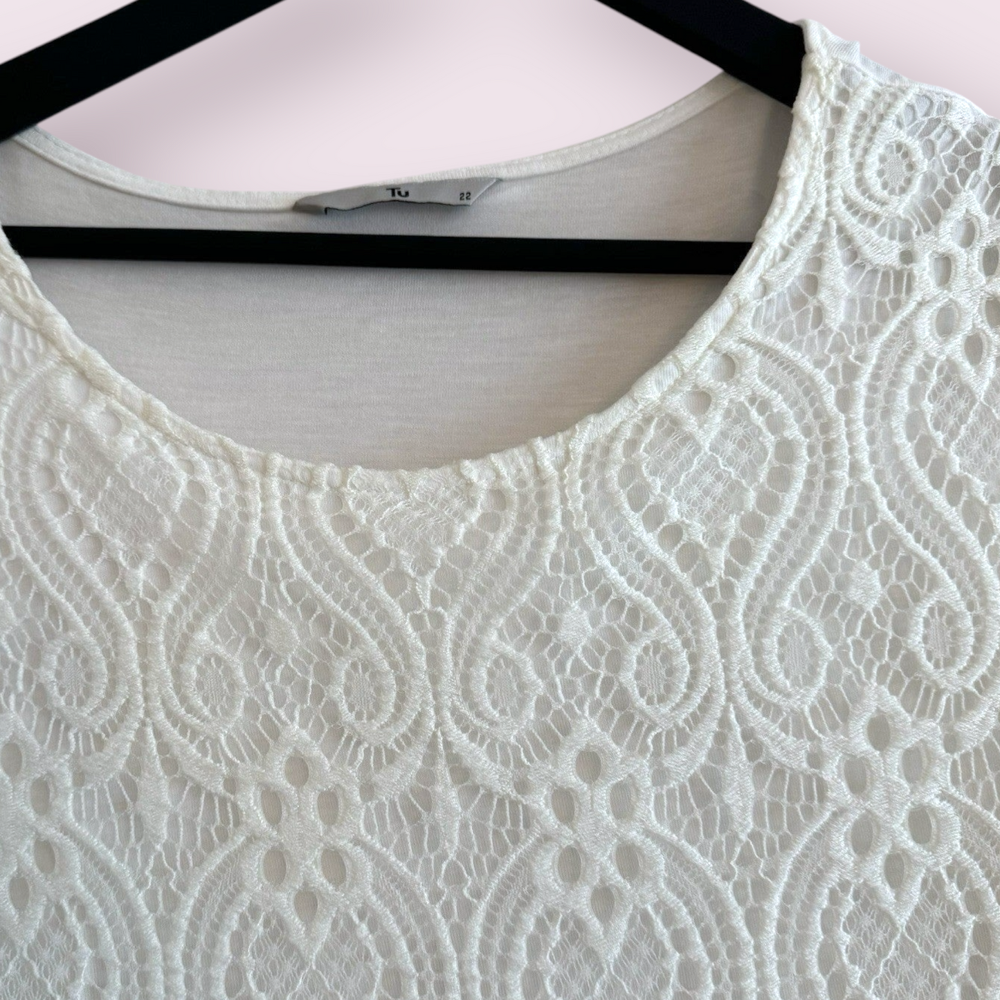 TU Size 22 UK Ivory Lace Short Sleeve Round Neck Layered Top