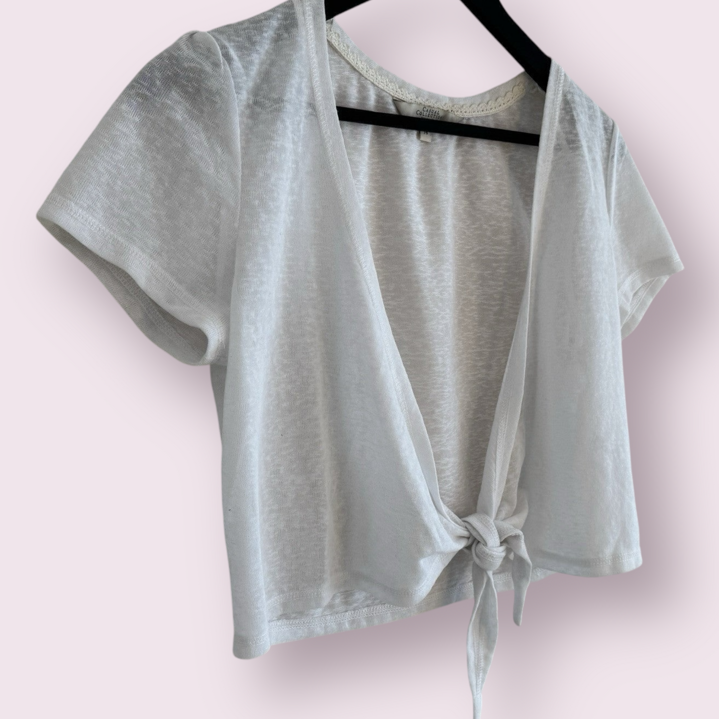 Debenhams Soft White Size 14 UK Short Sleeve Tie Front Shrug Bolero