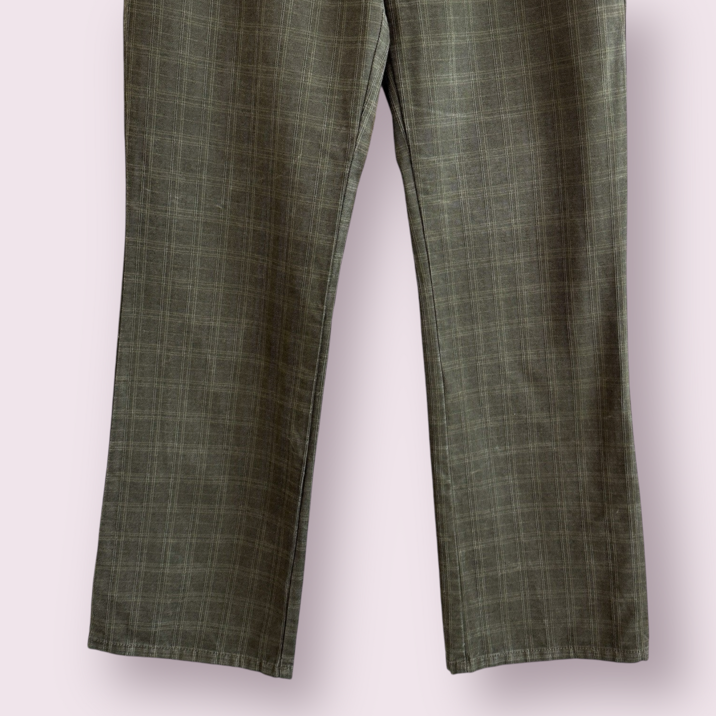 Marks & Spencer Per Una Khaki Green Size 14 Long UK Trousers Check Flare