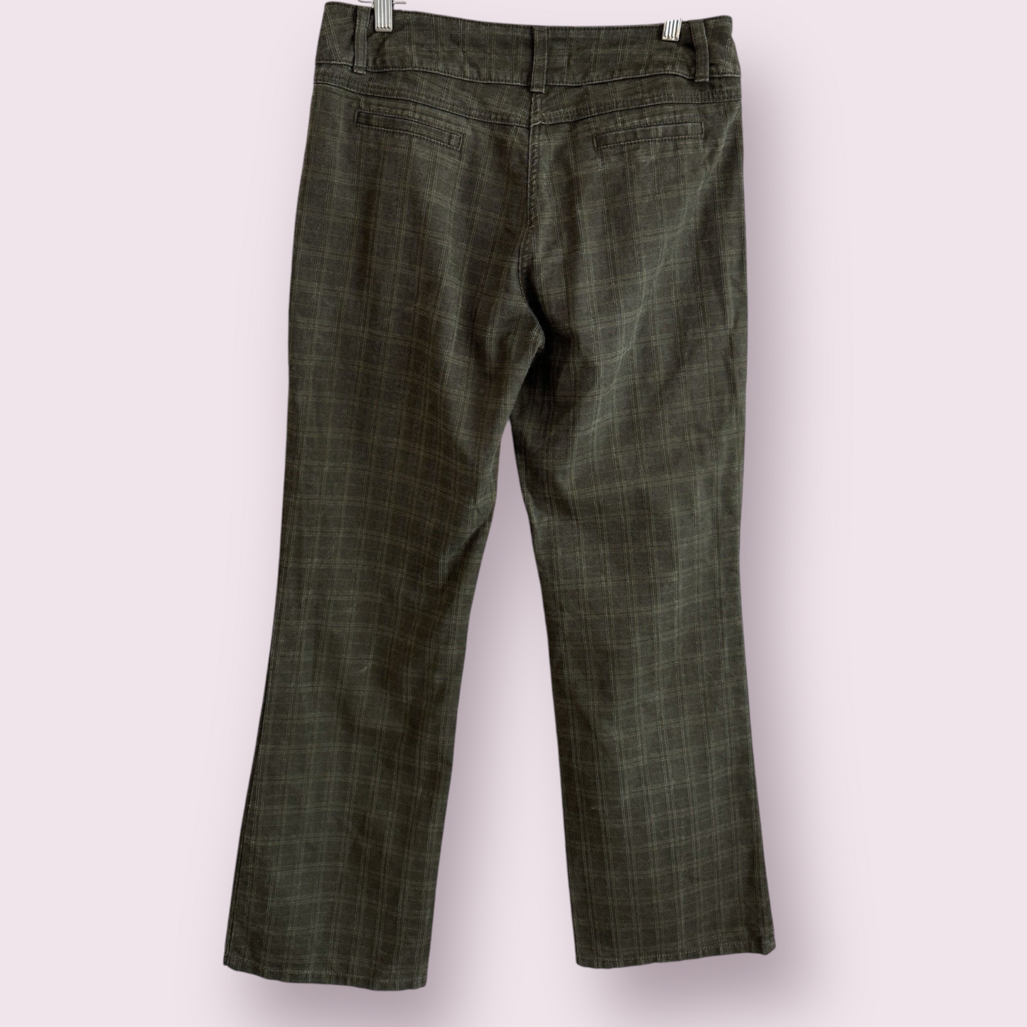 Marks & Spencer Per Una Khaki Green Size 14 Long UK Trousers Check Flare