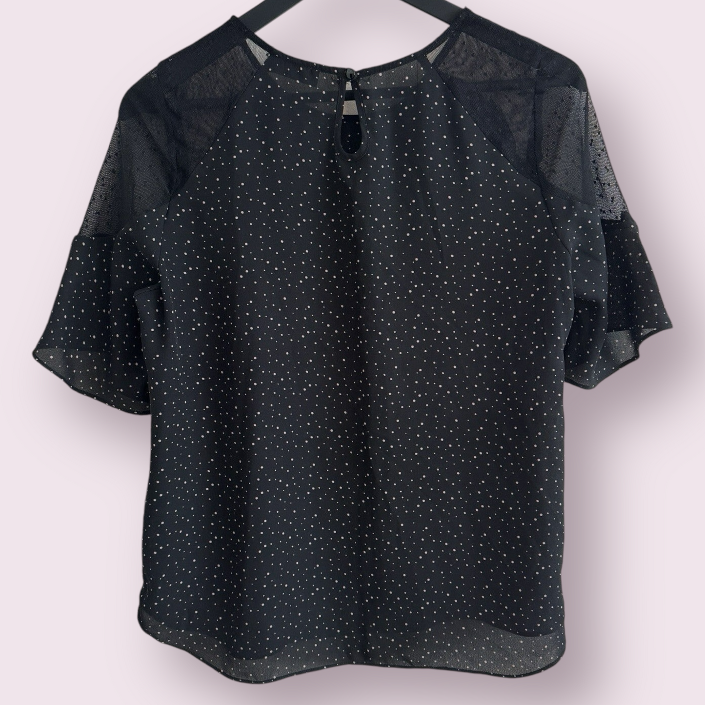 Papaya Black Pink Polka Size 14 UK Short Sleeve Mesh Shoulders Top