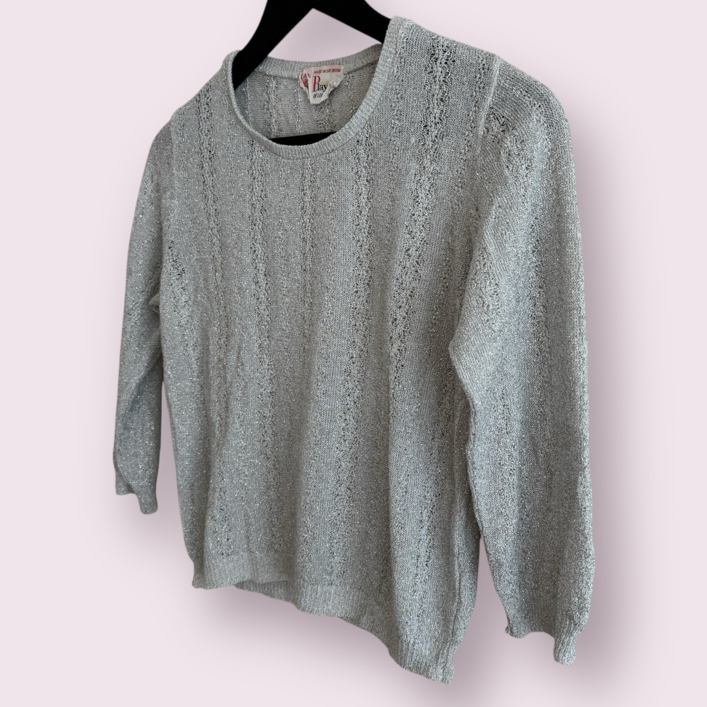 Playfair Of London Silver Glitter Size 10 UK 3/4 Sleeve Jumper Top