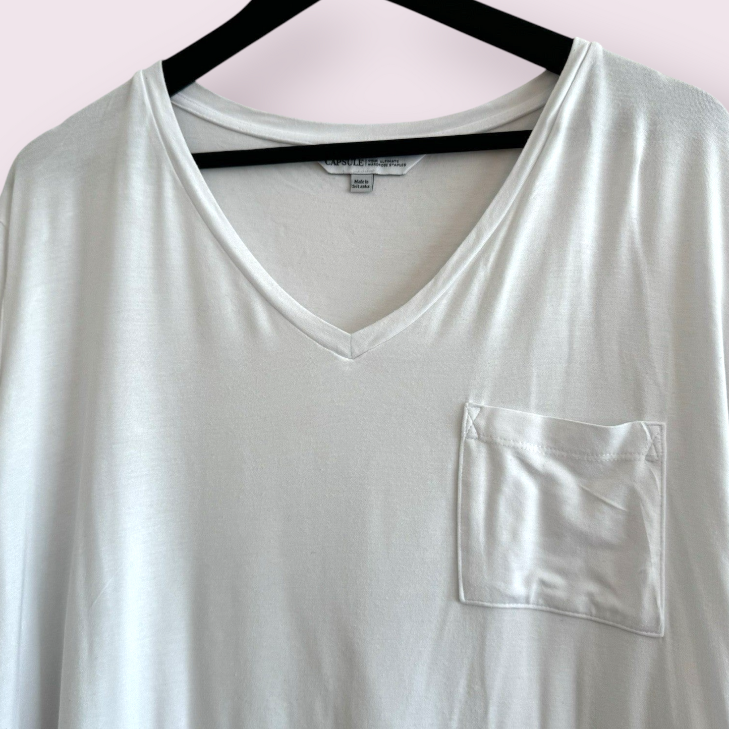 Capsule Size 28 UK White Long Sleeve V Neck Everyday Top With Pocket