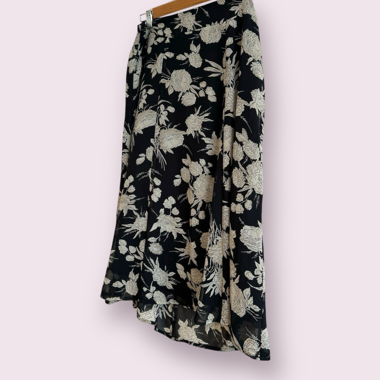 Papaya Size 14 UK Black Floral Lined Flare Over The Knee Skirt