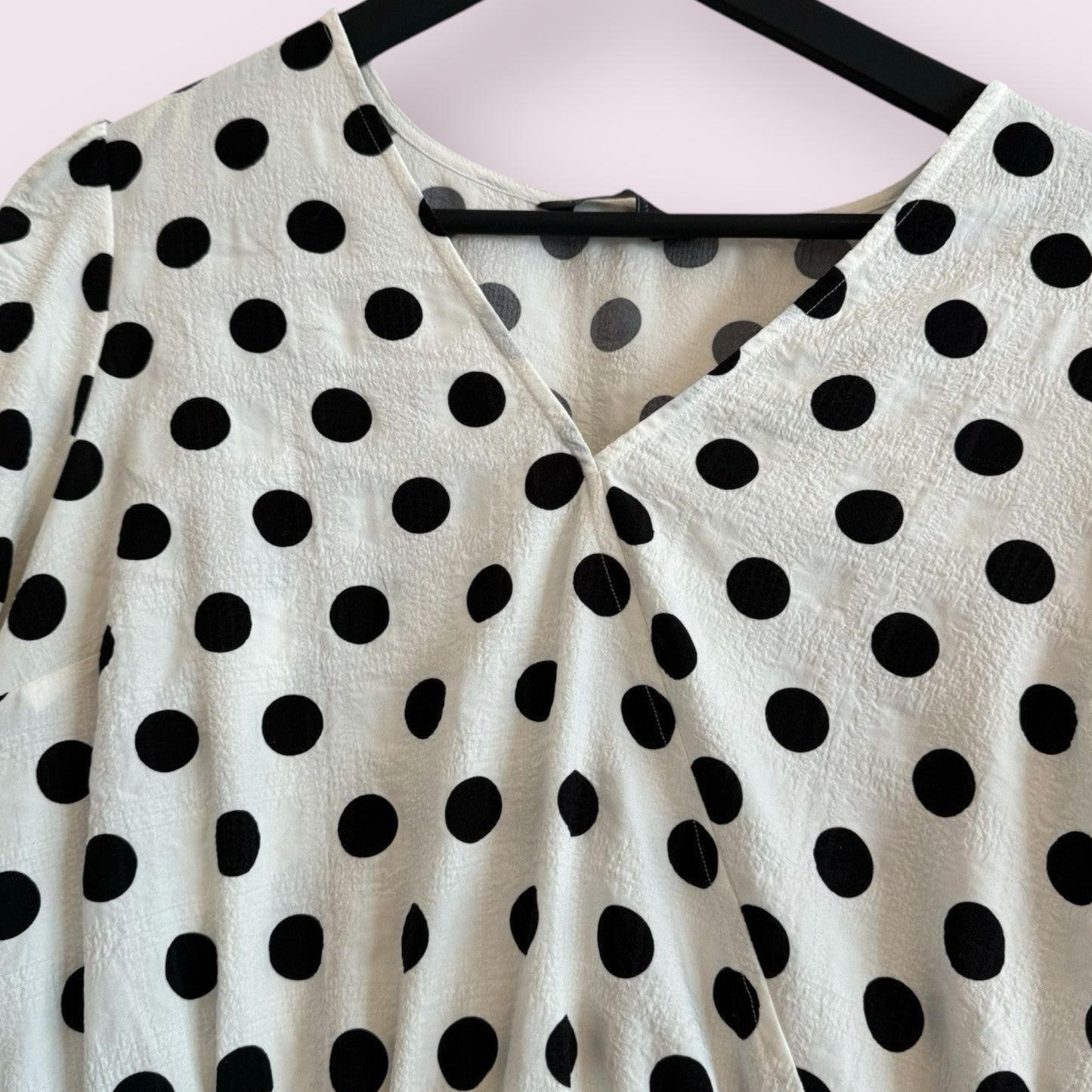 Marks & Spencer Size 14 UK White Polka Dot Short Sleeved Cross V Neck Top
