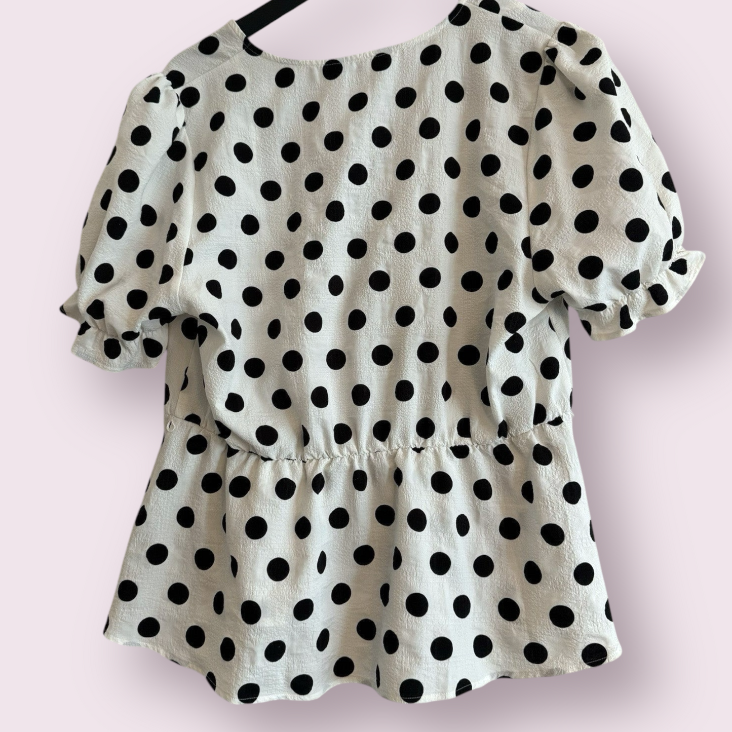 Marks & Spencer Size 14 UK White Polka Dot Short Sleeved Cross V Neck Top