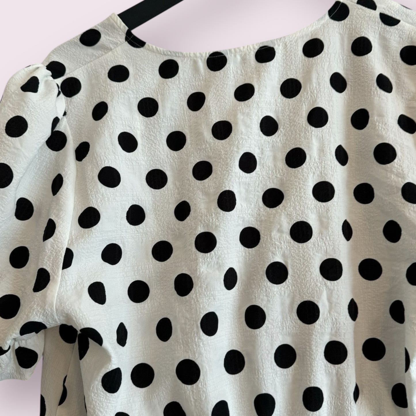 Marks & Spencer Size 14 UK White Polka Dot Short Sleeved Cross V Neck Top