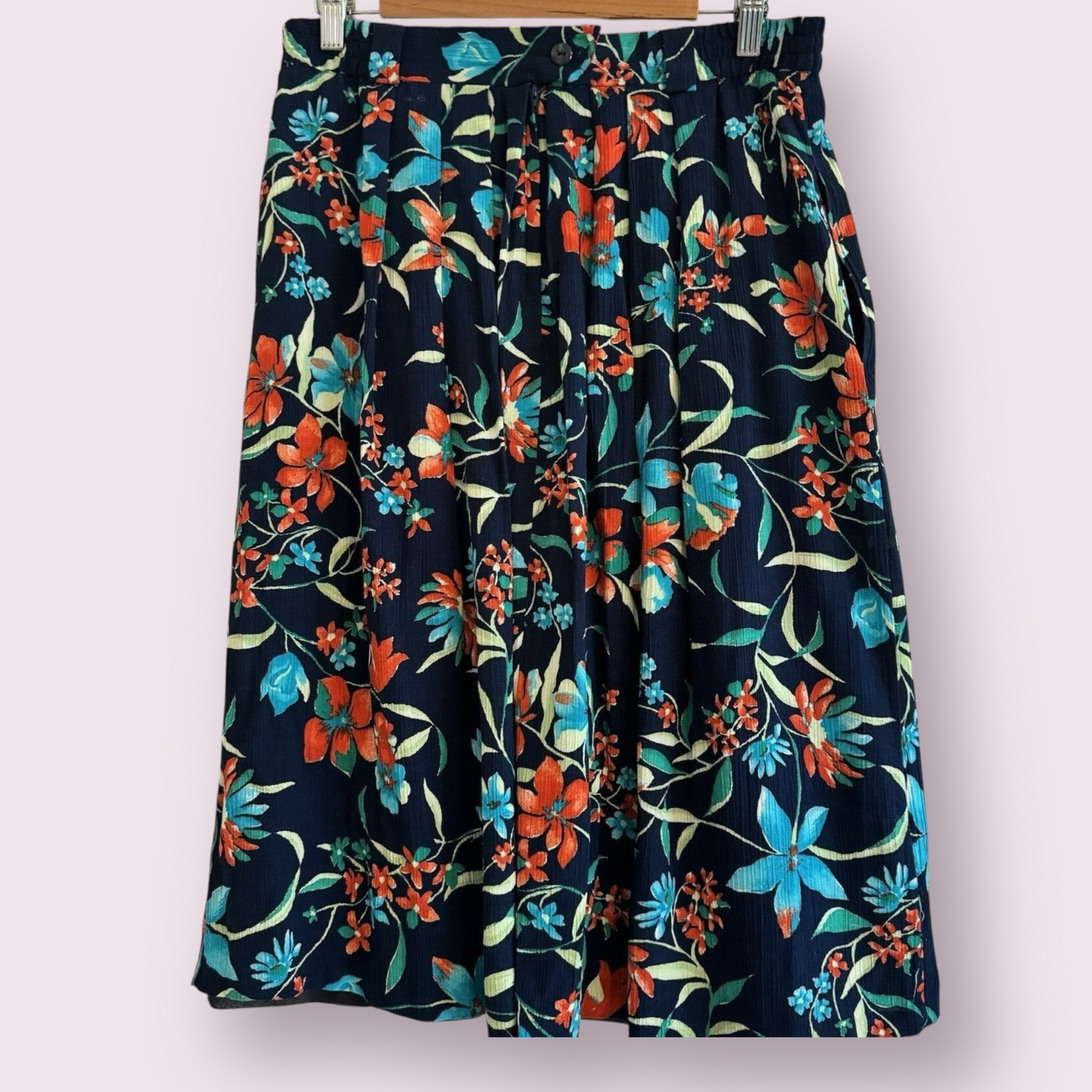 C&A Canda Size 10 UK Pretty Blue Floral Button Down Lined Knee Length Skirt