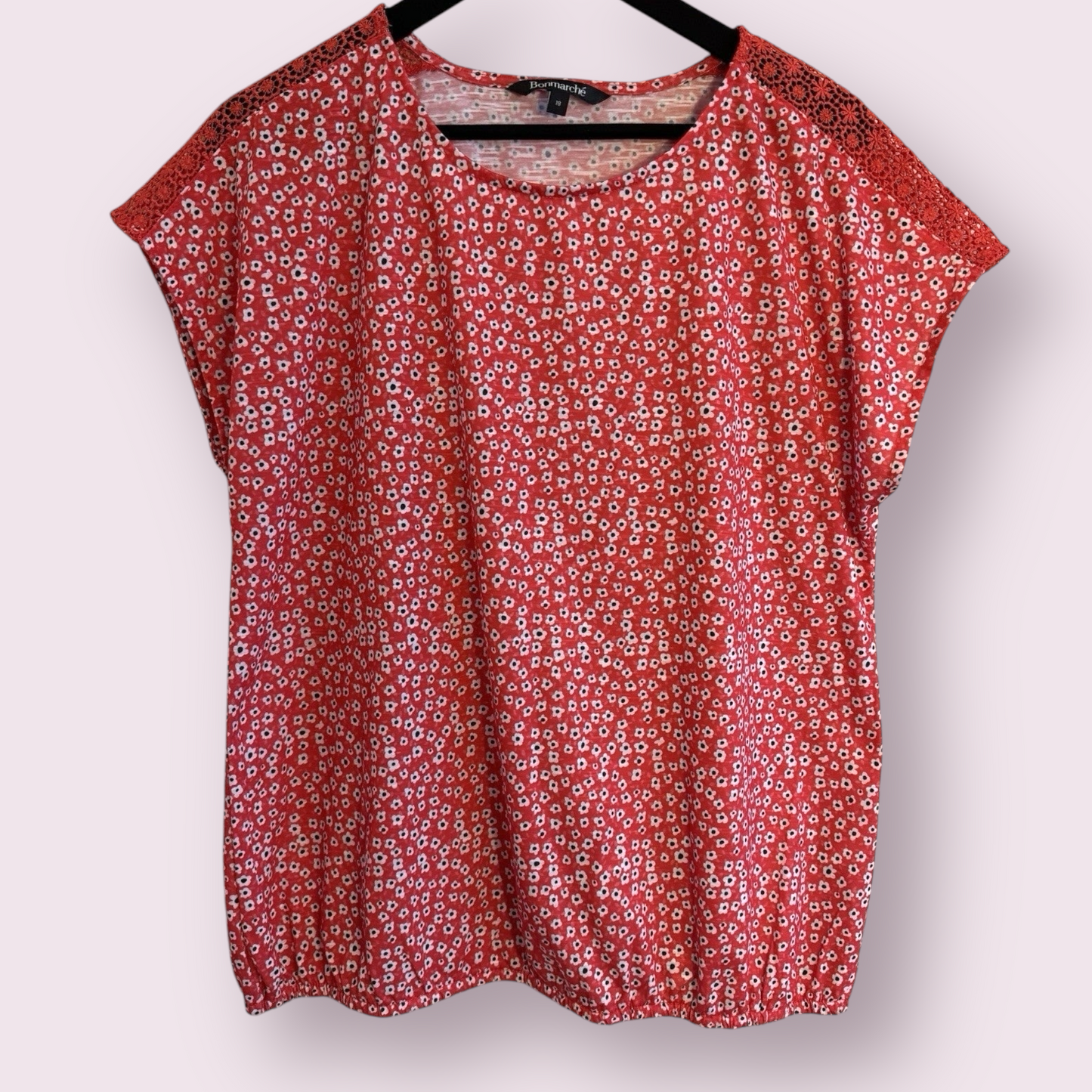 Bonmarche Red Floral Size 18 UK Short Sleeve Spring Ready Top