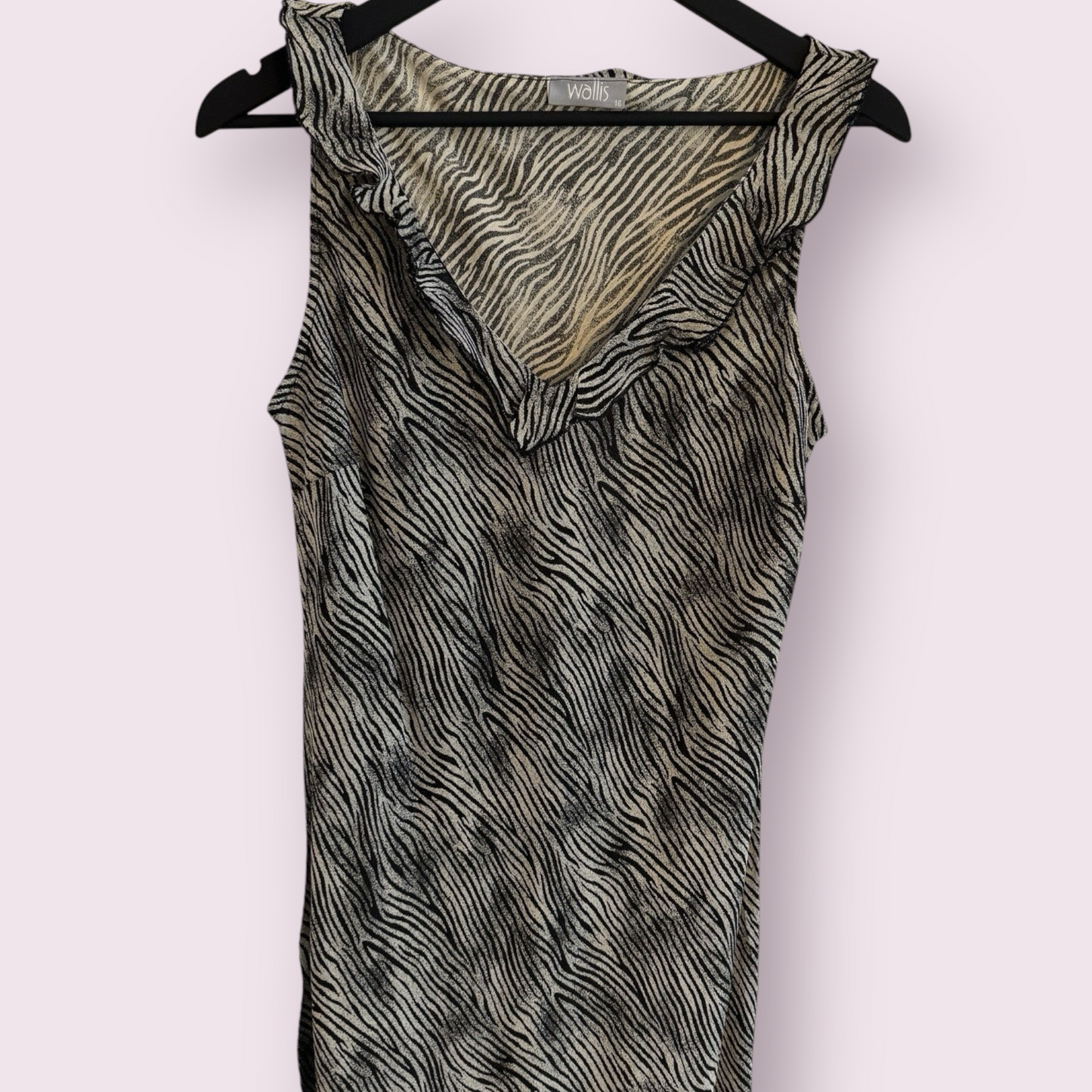 Wallis Black Mix Print Size 16 UK Sleeveless Midi Dress Spring Summer Ready