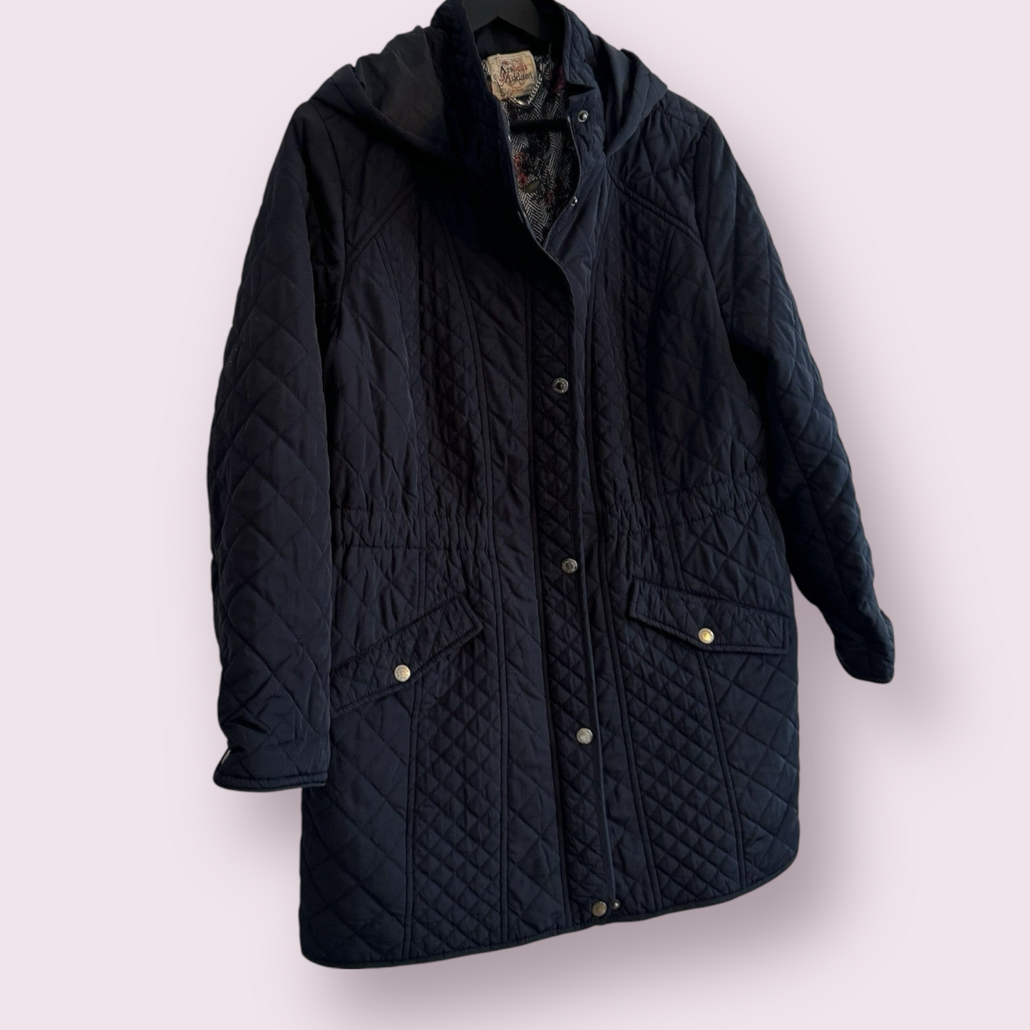 Arabella Addison Size 12-14 UK Blue Quilted Long Sleeved Hooded Jacket With Pockets