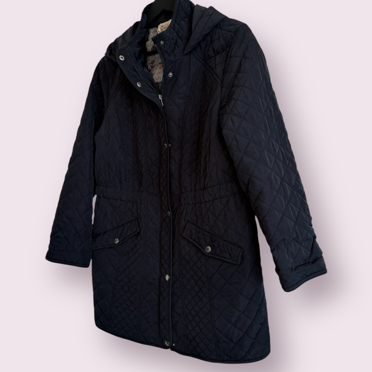 Arabella Addison Size 12-14 UK Blue Quilted Long Sleeved Hooded Jacket With Pockets