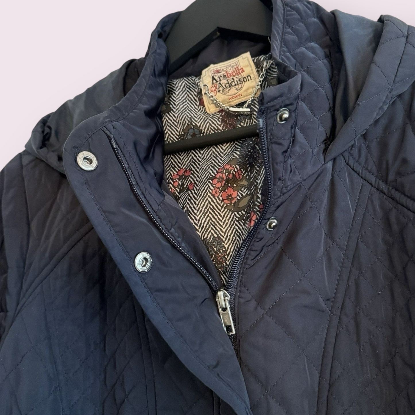 Arabella Addison Size 12-14 UK Blue Quilted Long Sleeved Hooded Jacket With Pockets