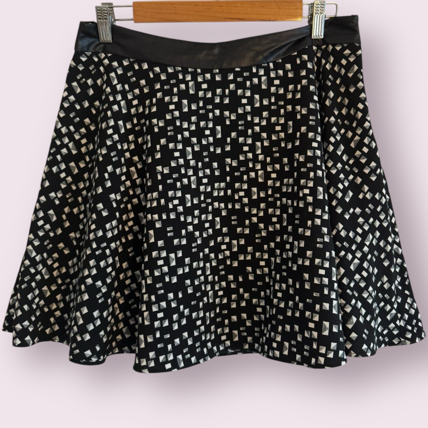 Limited Collection Black Geometric Size 12 UK Mini Lined Flare Skirt