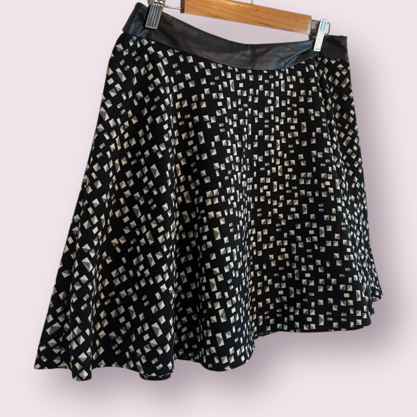 Limited Collection Black Geometric Size 12 UK Mini Lined Flare Skirt