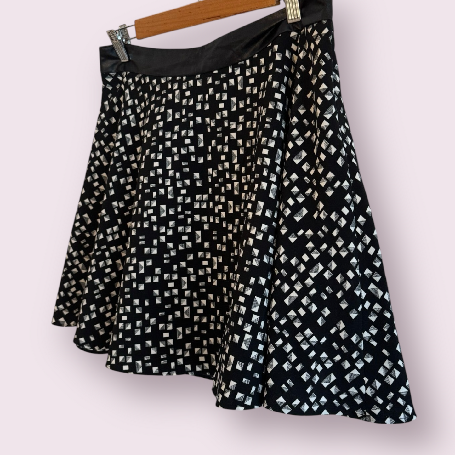 Limited Collection Black Geometric Size 12 UK Mini Lined Flare Skirt