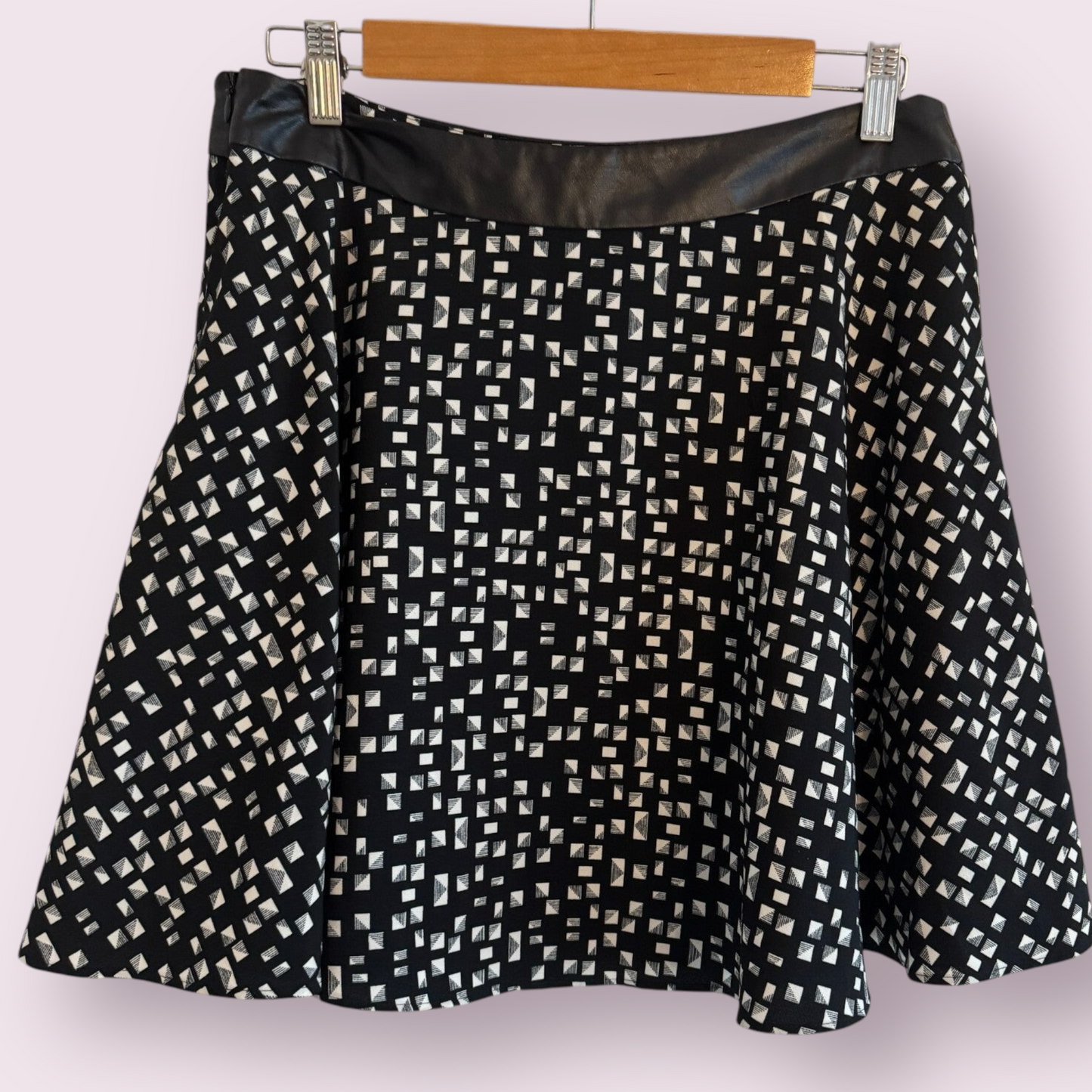 Limited Collection Black Geometric Size 12 UK Mini Lined Flare Skirt
