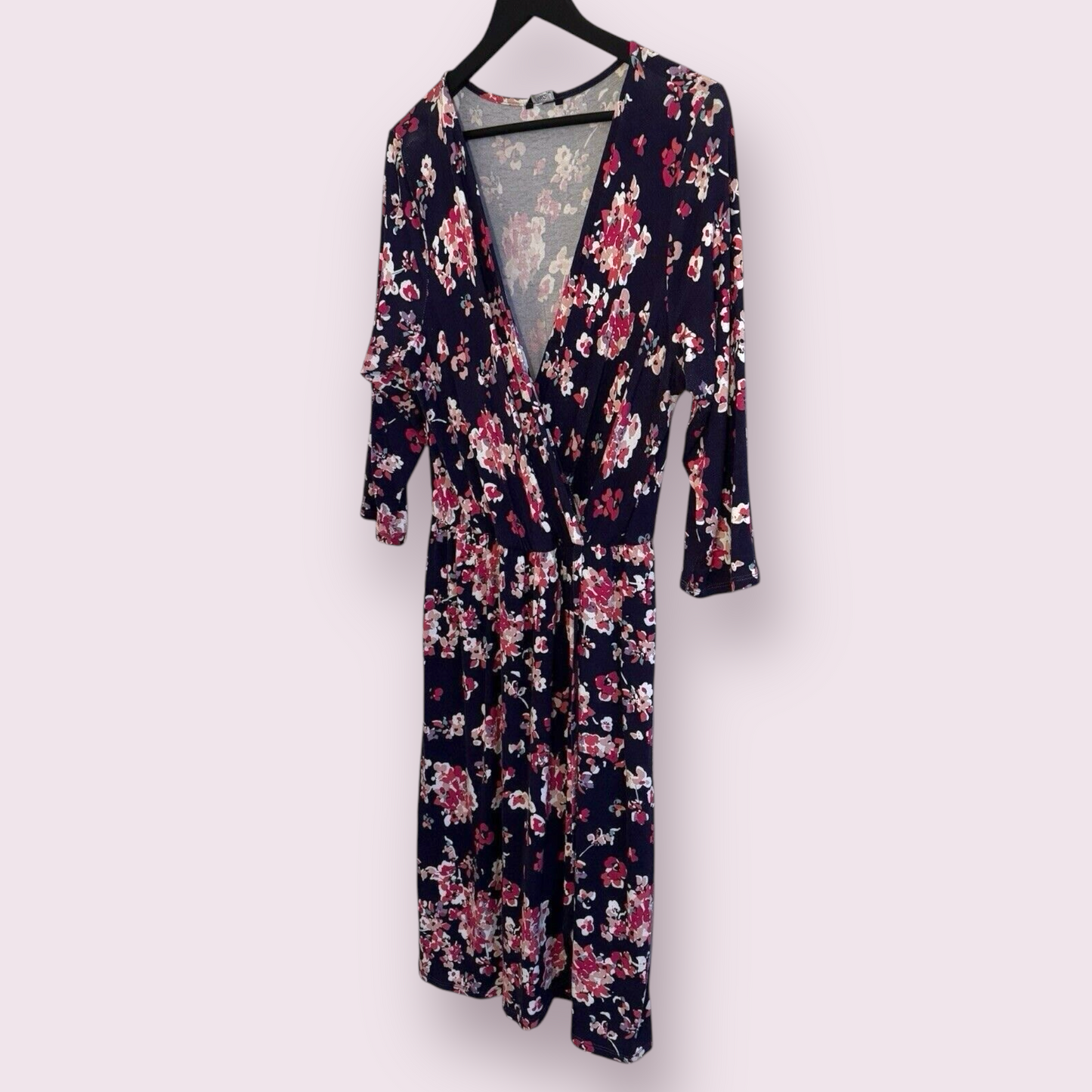 M&Co Multi Floral Size 18 UK Faux Wrap 3/4 Sleeve V Neck Dress