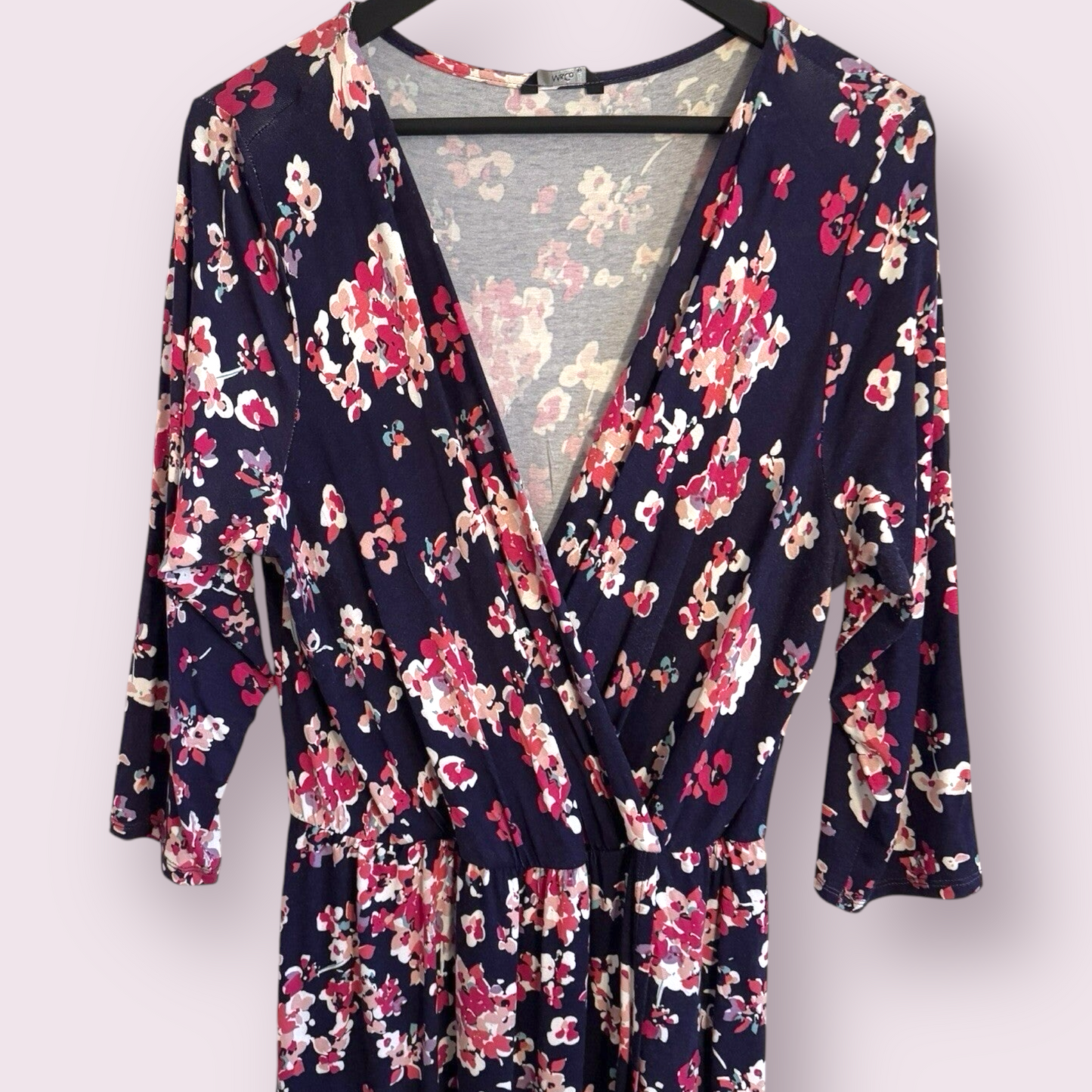 M&Co Multi Floral Size 18 UK Faux Wrap 3/4 Sleeve V Neck Dress