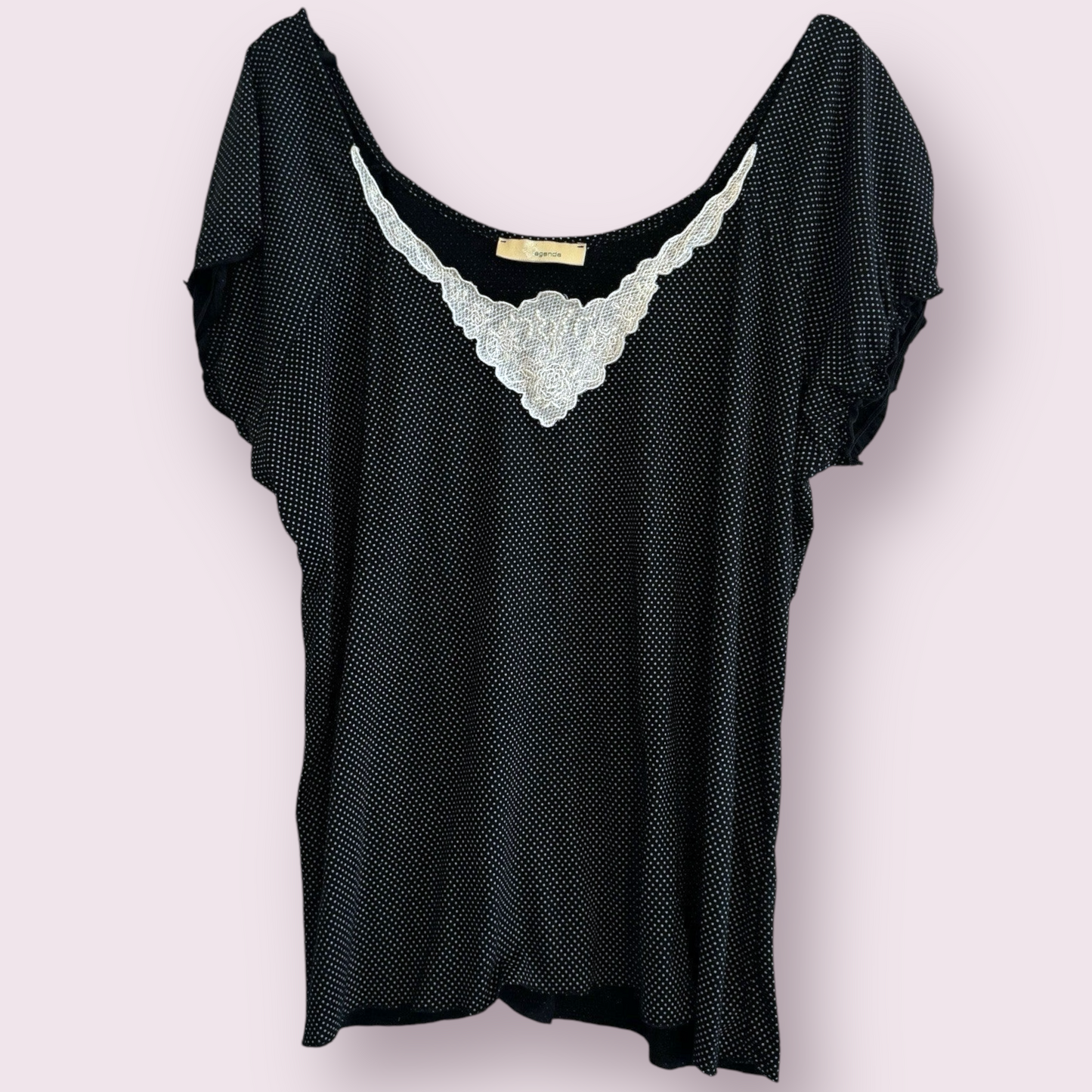 Agenda Size 22 UK Black Polka Dot Off The Shoulder Embroidered Neck Top