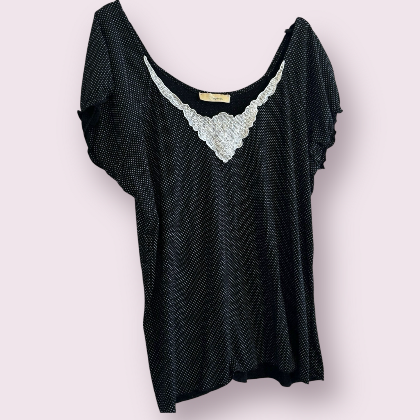 Agenda Size 22 UK Black Polka Dot Off The Shoulder Embroidered Neck Top
