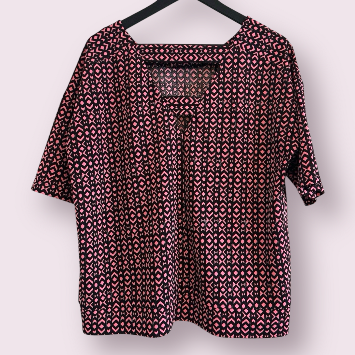 Next Size 14 UK Pink Geometric Short Sleeve Cut Out Back Top