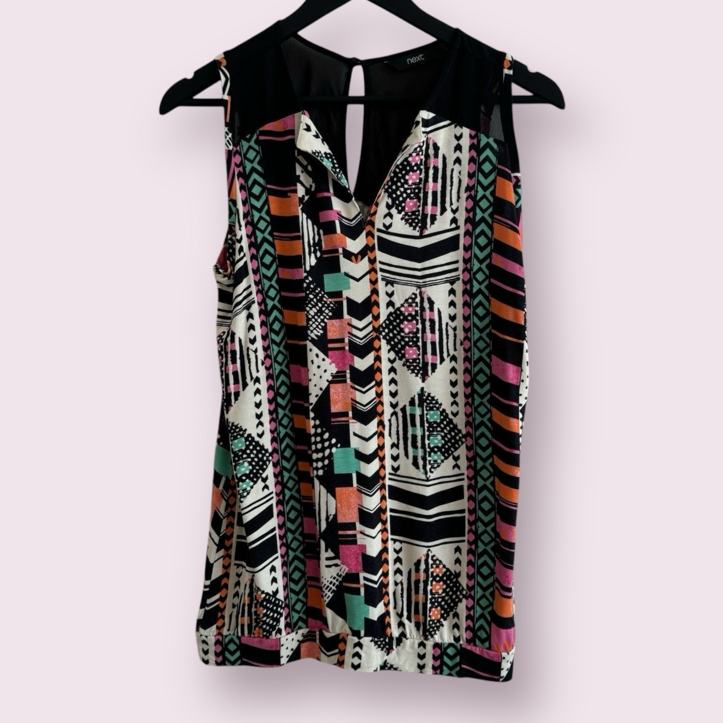Next Size 12 UK Multicoloured Abstract Sleeveless V-Neck Top