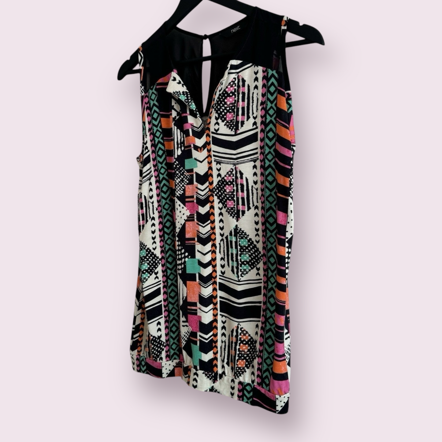 Next Size 12 UK Multicoloured Abstract Sleeveless V-Neck Top