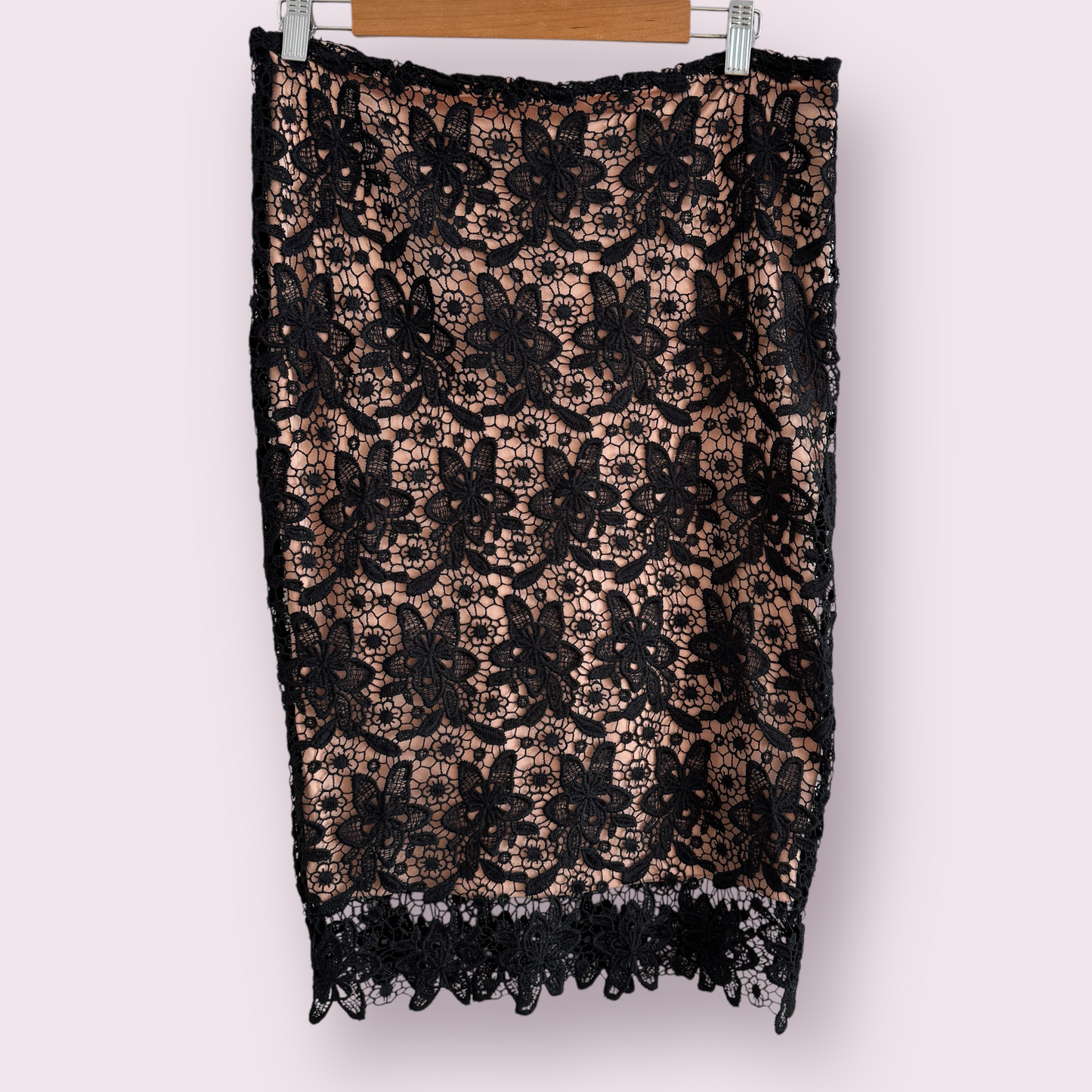 Atmosphere Black Nude Lace Size 14 UK Knee Length Lined Skirt