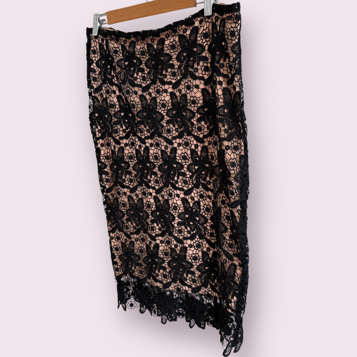 Atmosphere Black Nude Lace Size 14 UK Knee Length Lined Skirt