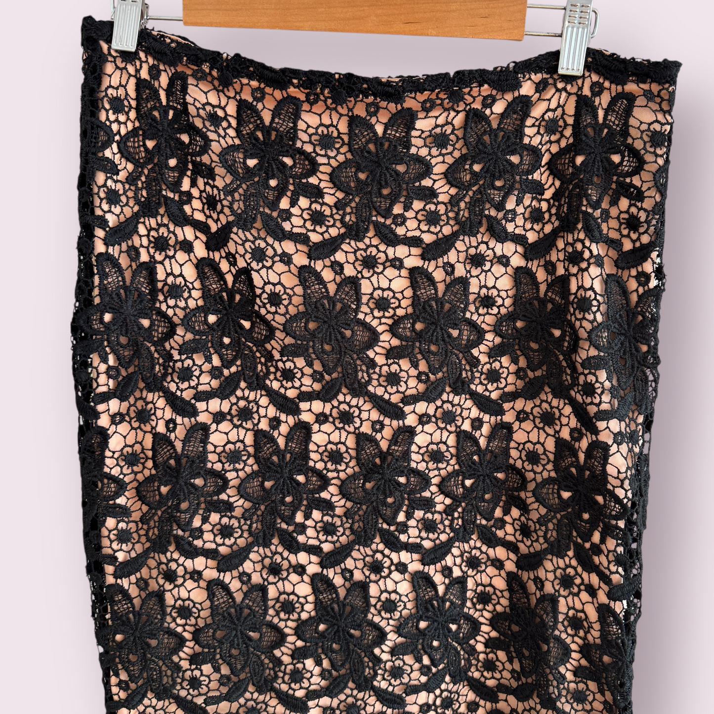 Atmosphere Black Nude Lace Size 14 UK Knee Length Lined Skirt