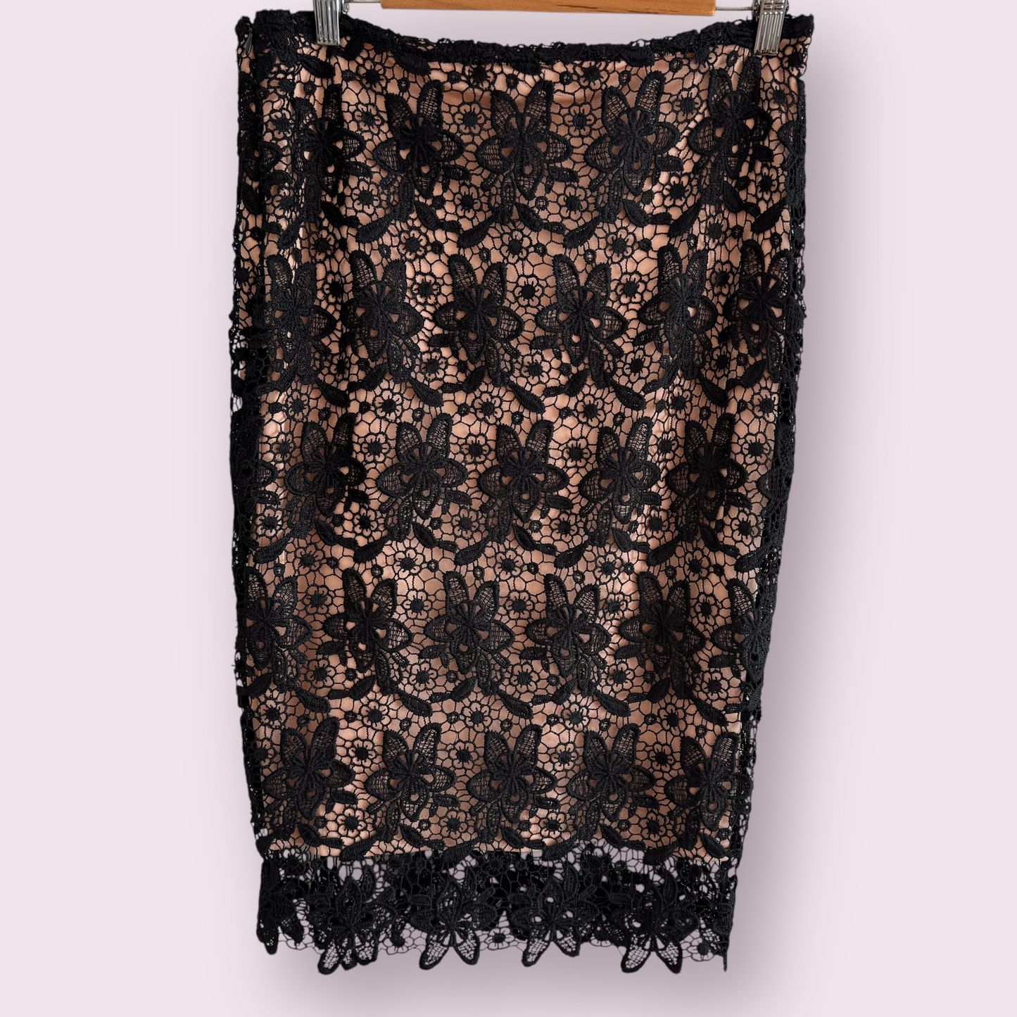 Atmosphere Black Nude Lace Size 14 UK Knee Length Lined Skirt
