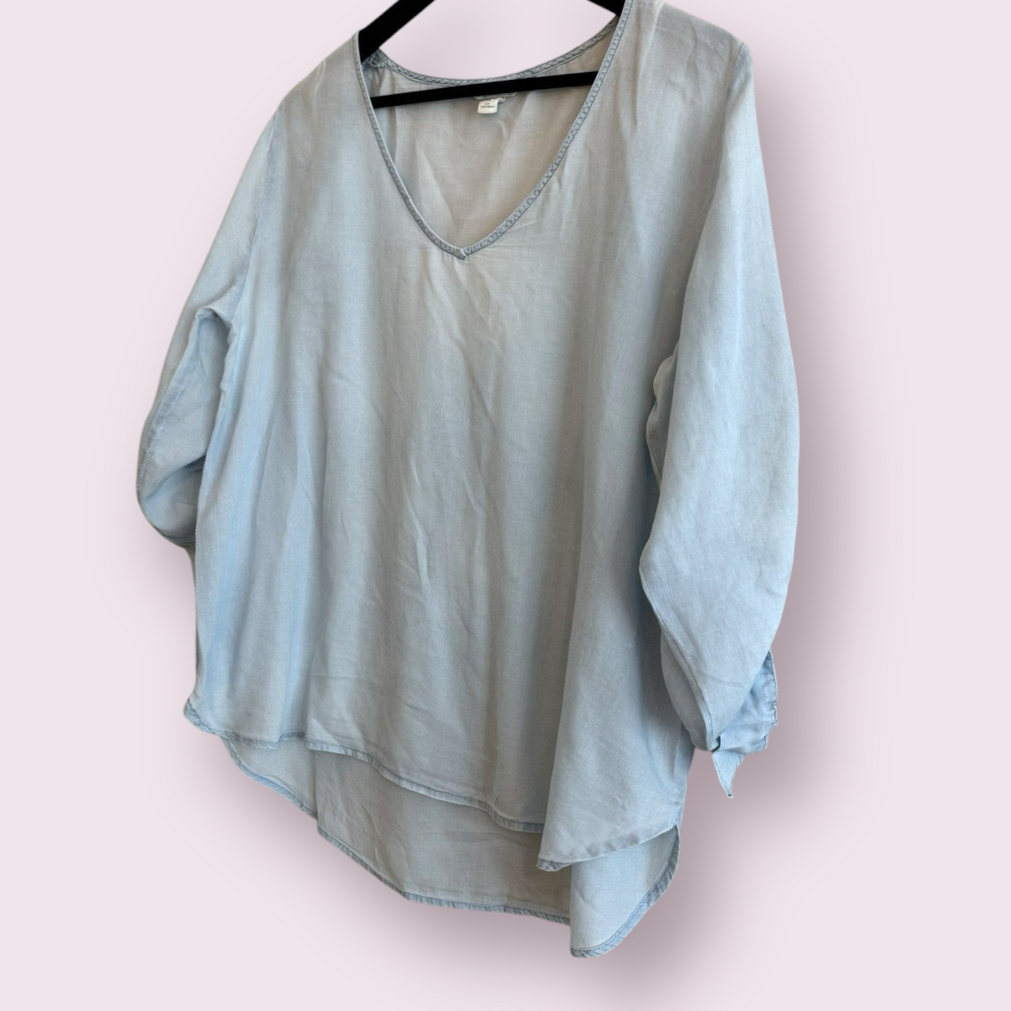 H&M Size 16 UK Blue Fade Roll Tab Sleeve V Neck Lightweight Top